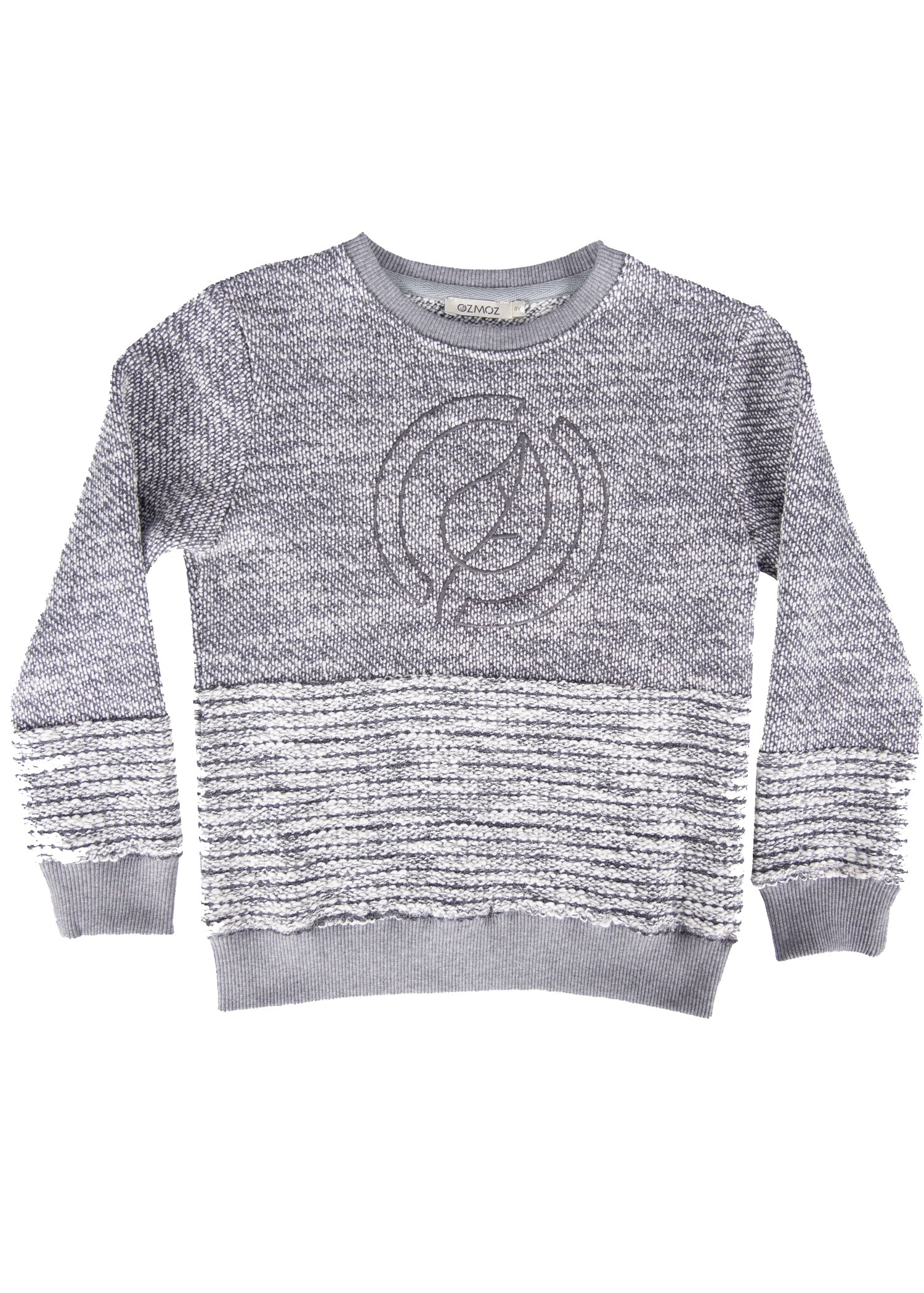 Organic Cotton Embroidered and Knitted Patterned Winter Boys' Sweatshirt Grey