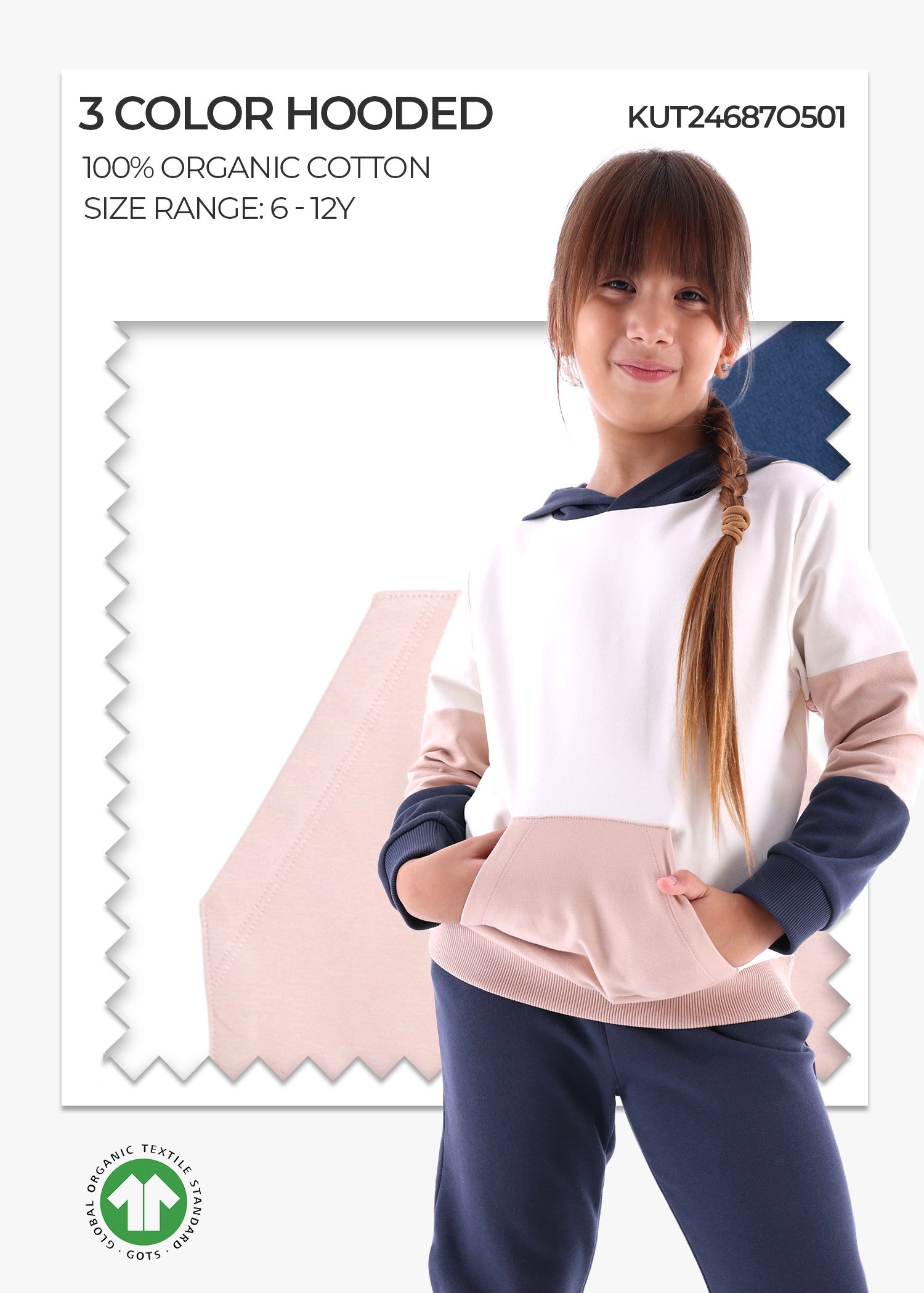 Organic 3 Color Hooded Winter Unisex Kids Sweatshirt