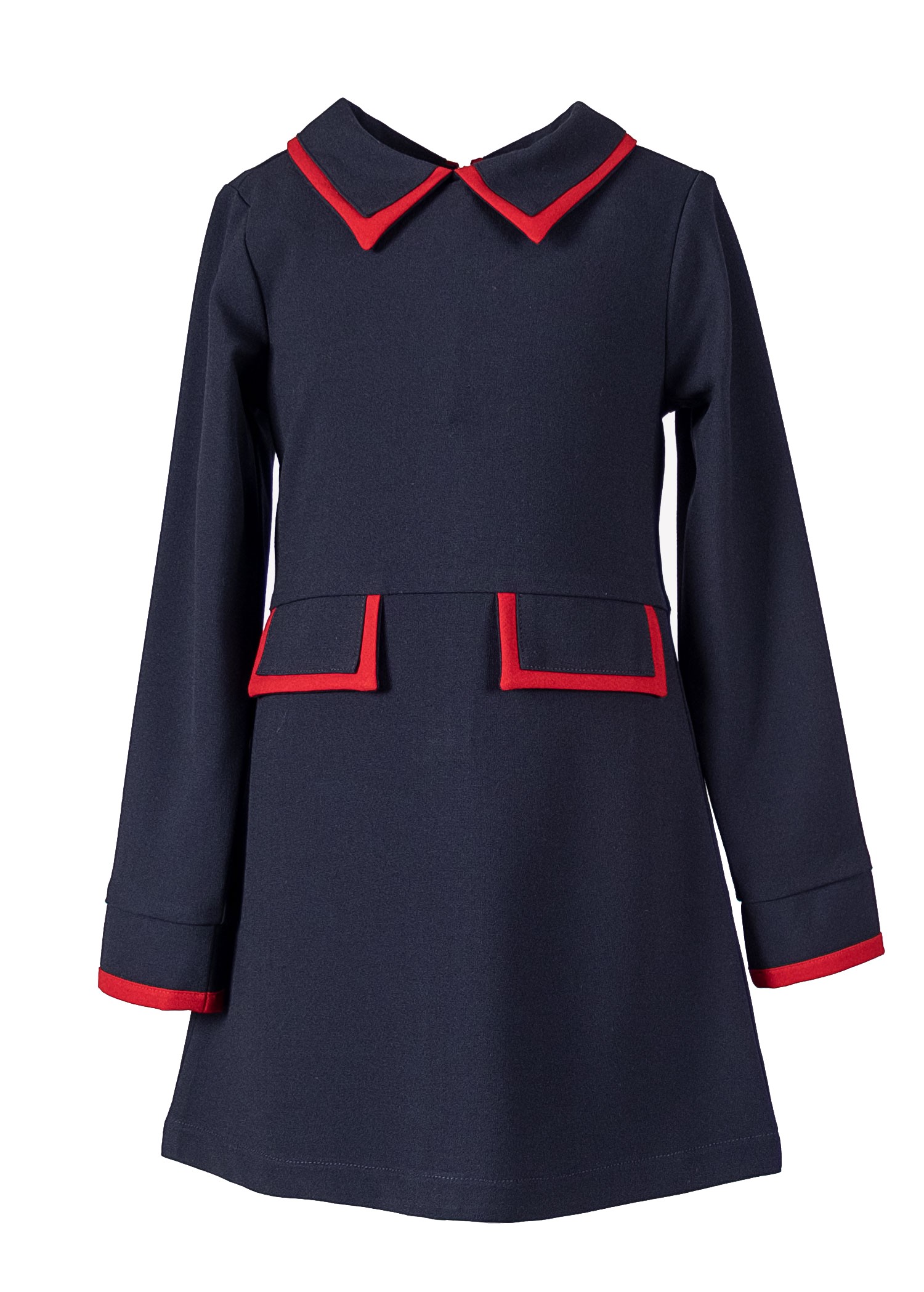 Red Piping Navy Blue Woven Winter Girl's Dress