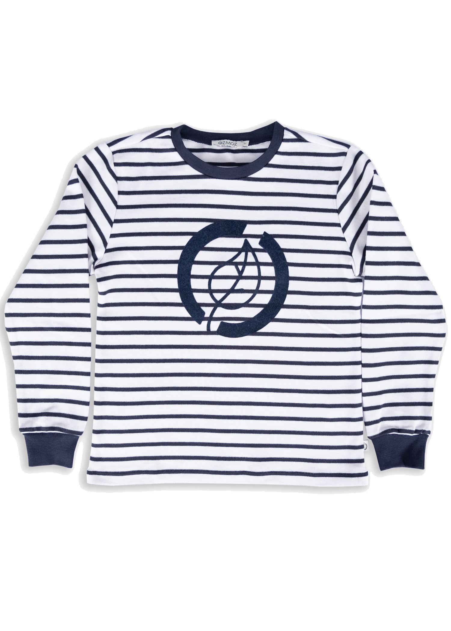 Organic Cotton Striped and Logo Boys' Sweatshirt Navy Blue