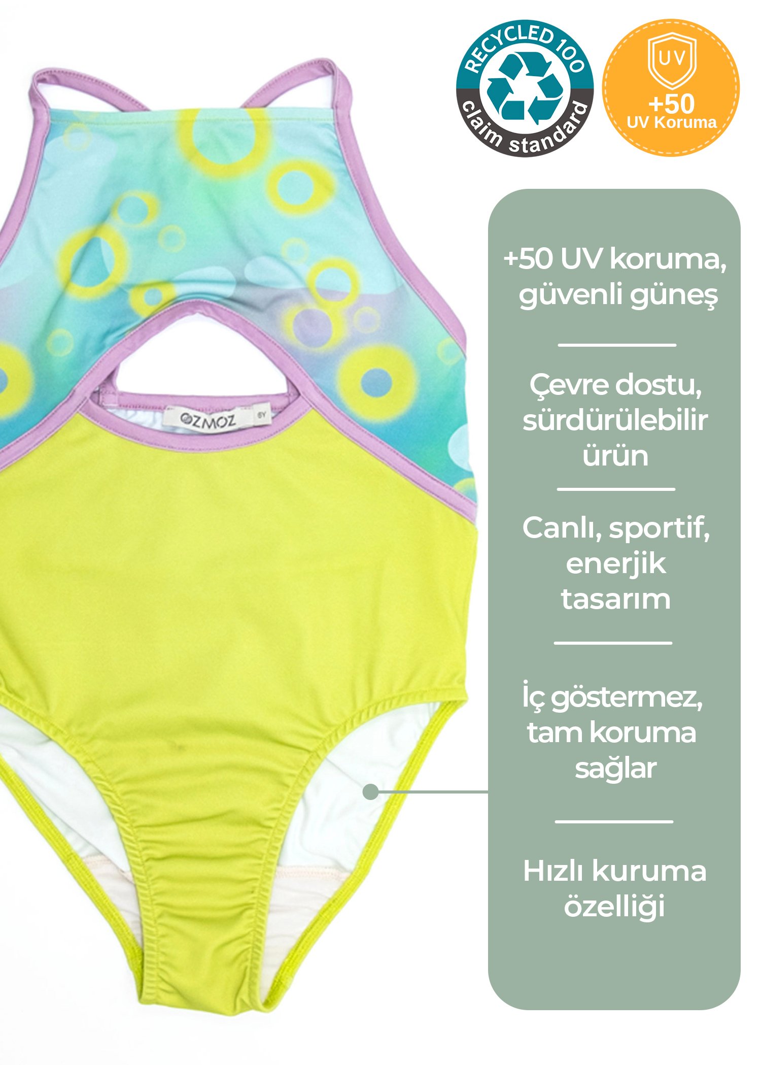 Recycle UV Korumalı Kız Çocuk Mayo