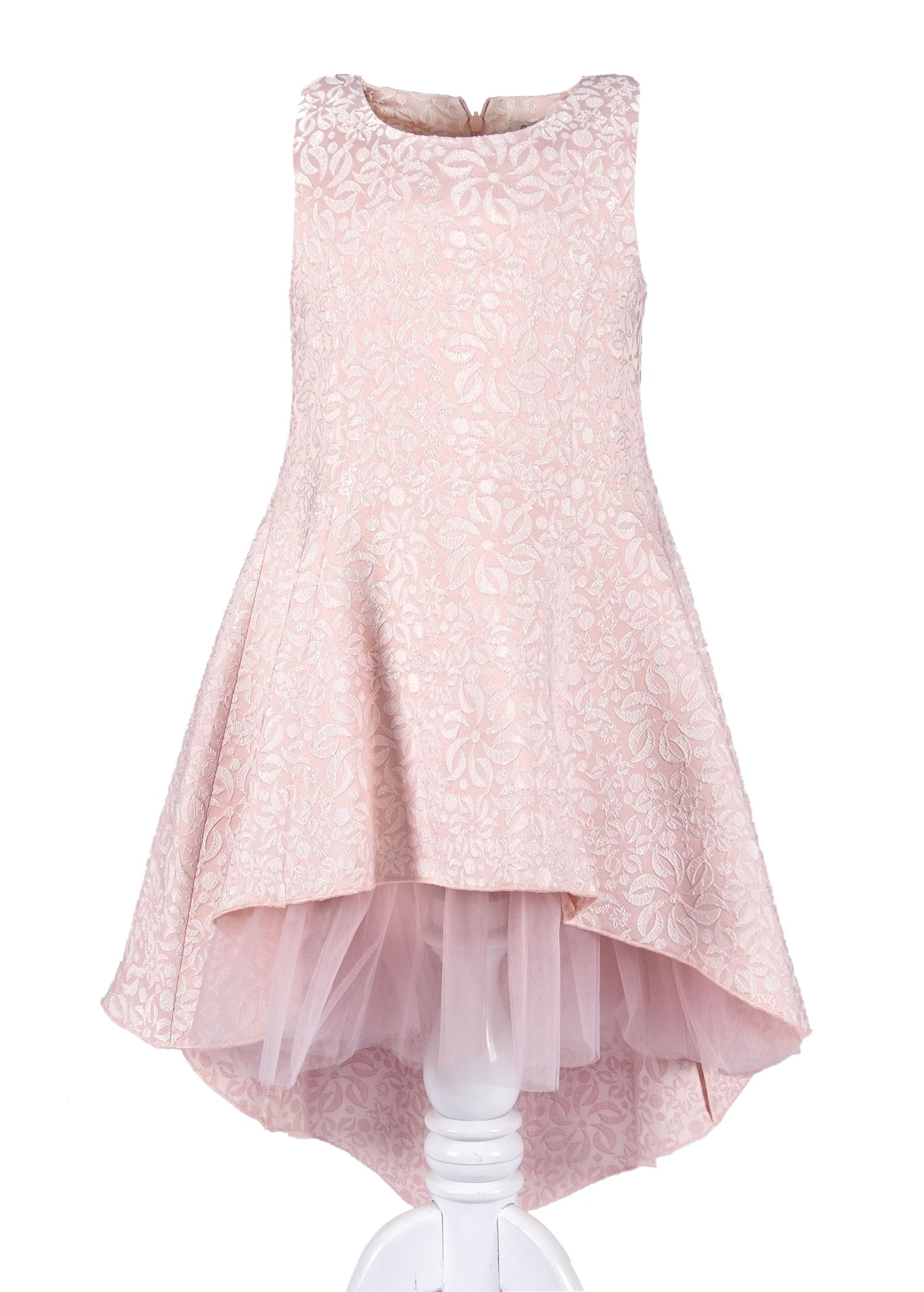 Jacquard Tulle Detailed Pink Girls' Evening Dress