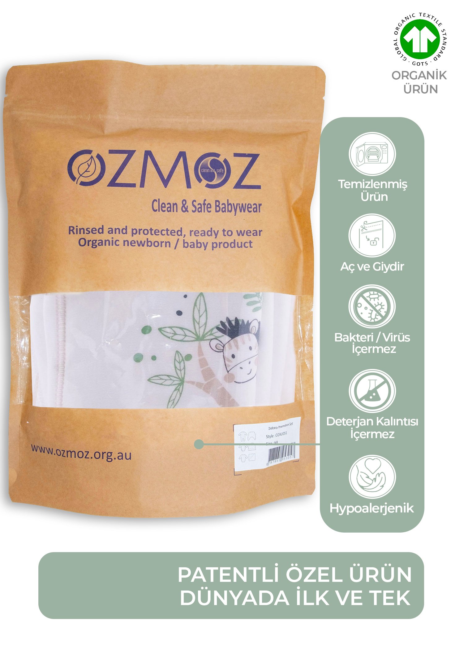 Clean&Safe Organik Steril Temizlenmiş Hastane Çıkış Seti-6 Parça