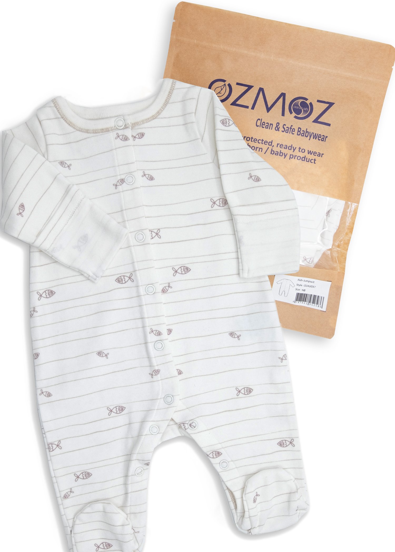 Clean and Safe Sterile Ready to Wear Organic Unisex Baby Overalls-Fish