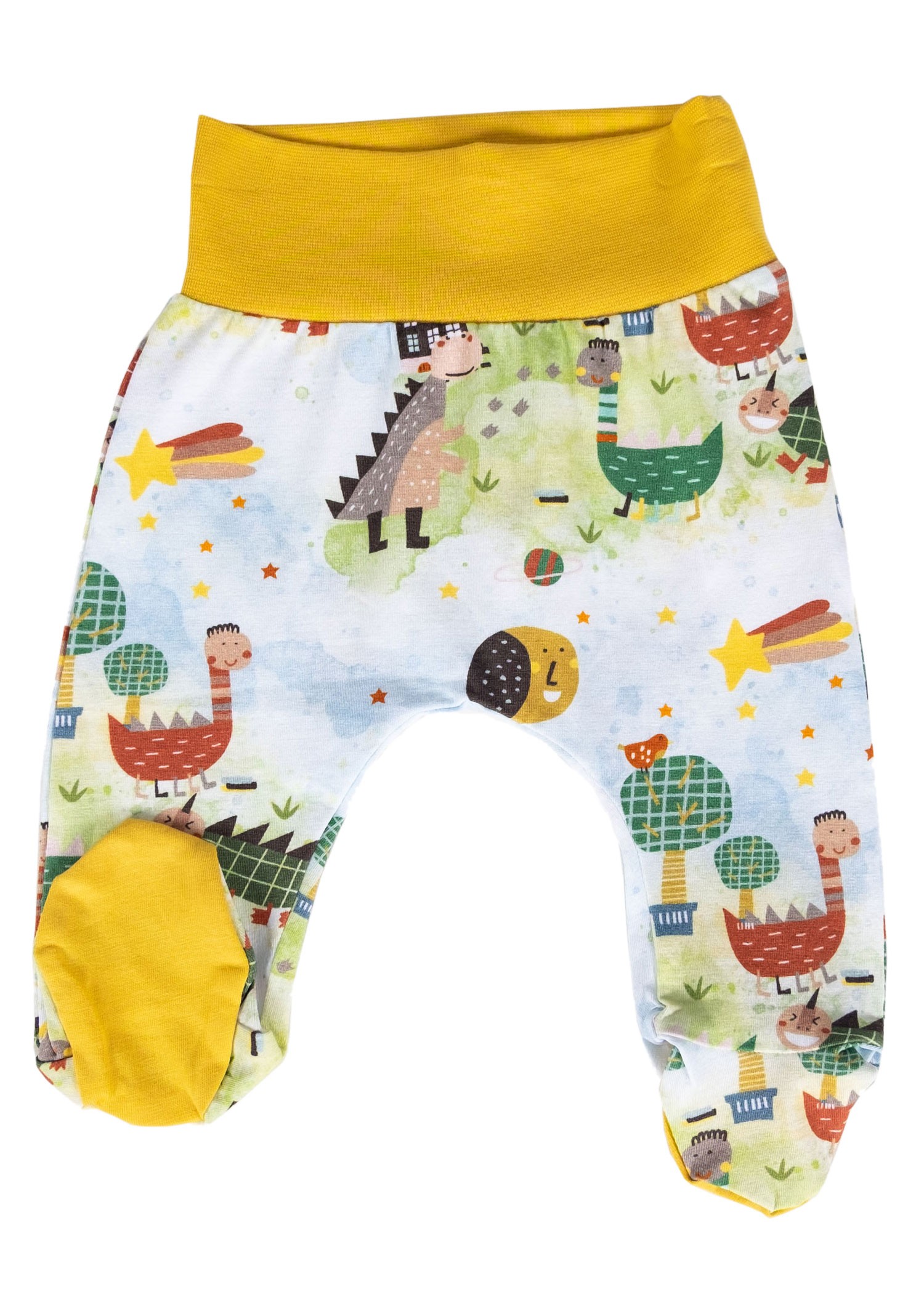 Organic Dino Printed Yellow Spring Coat Unisex Baby Set with Booties