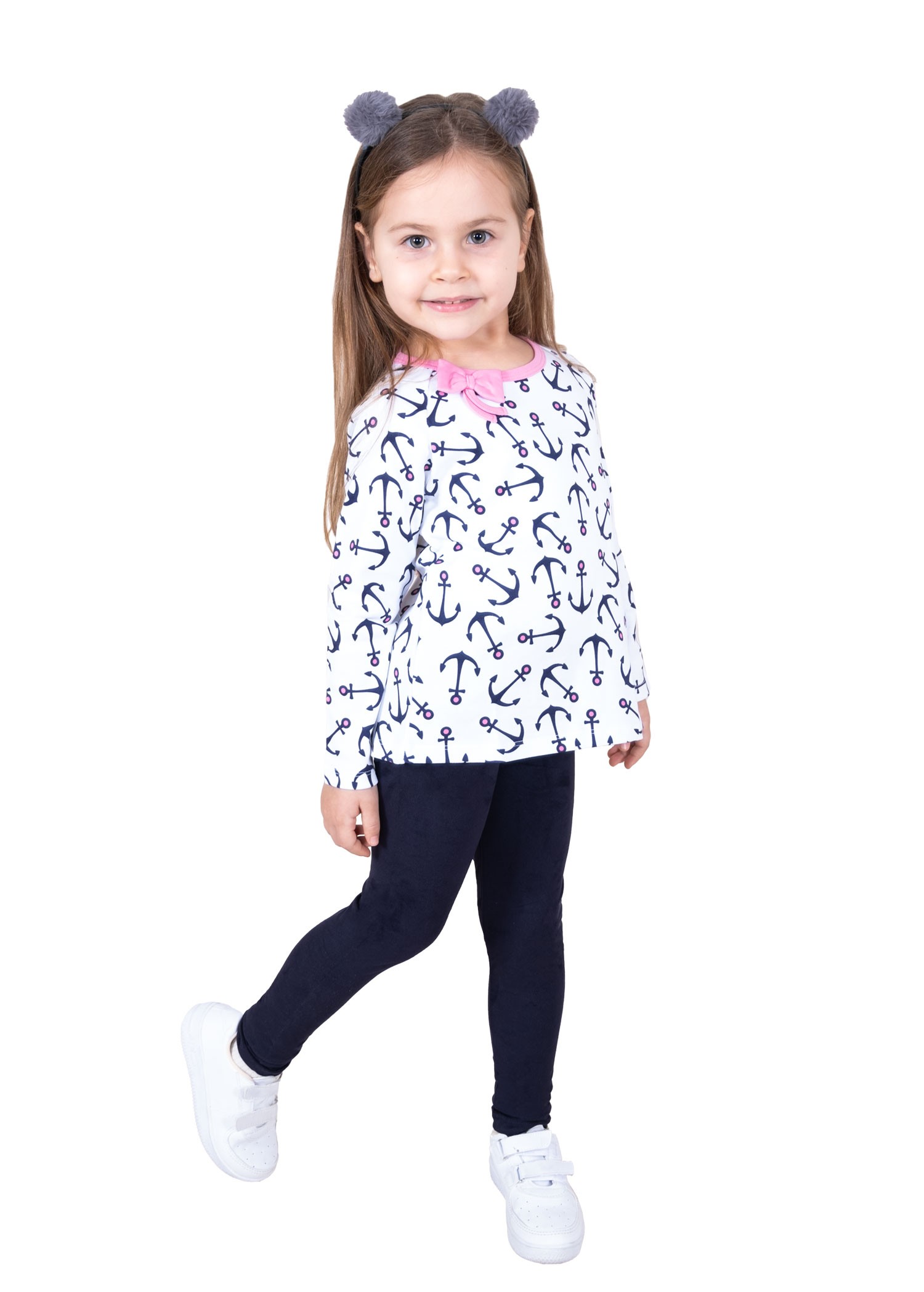 Organic Anchor Printed Long Sleeve Spring Little Girl Sweatshirt