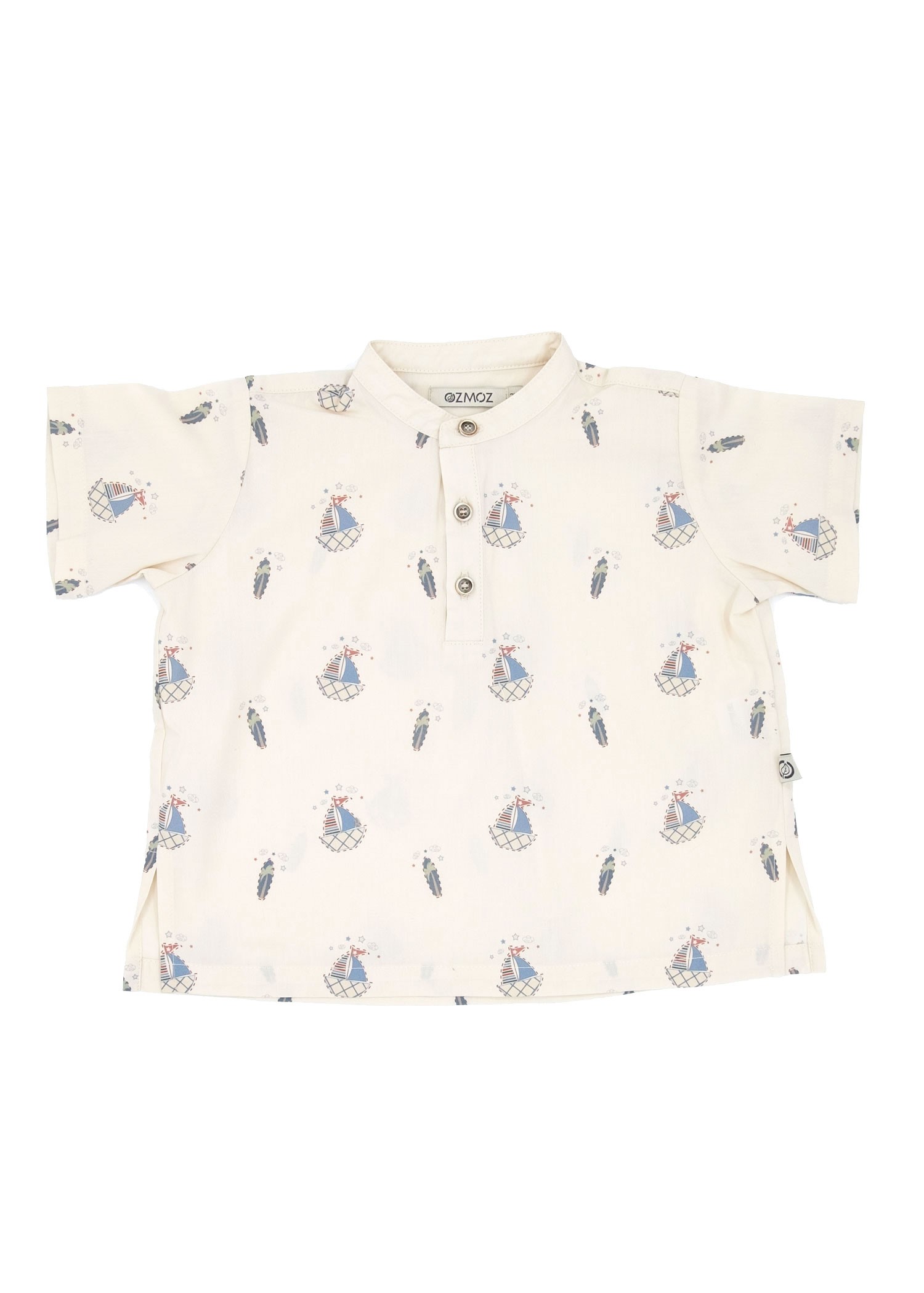 Organic Ship Patterned Cream Summer Baby Boy Shirt