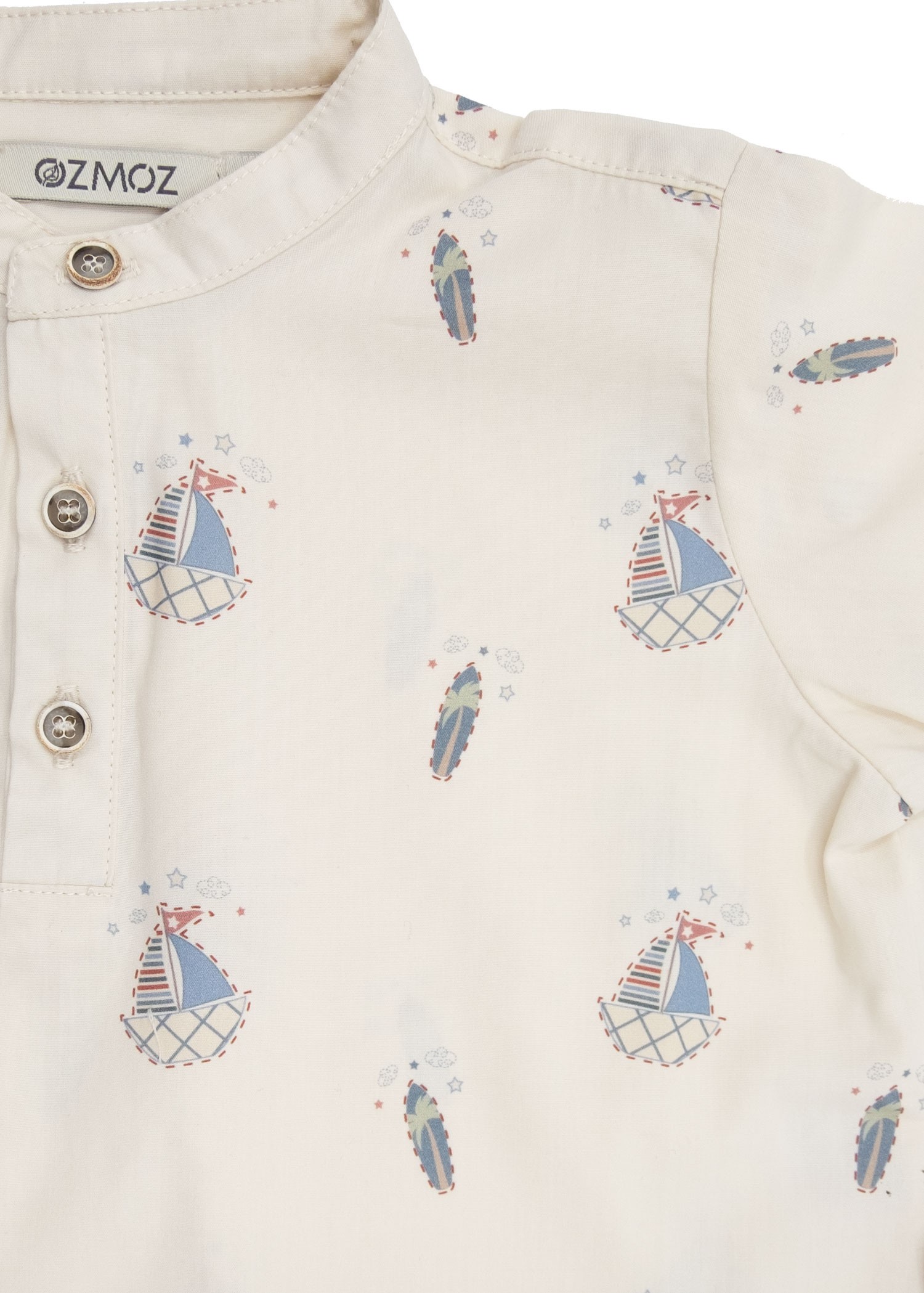 Organic Ship Patterned Cream Summer Baby Boy Shirt