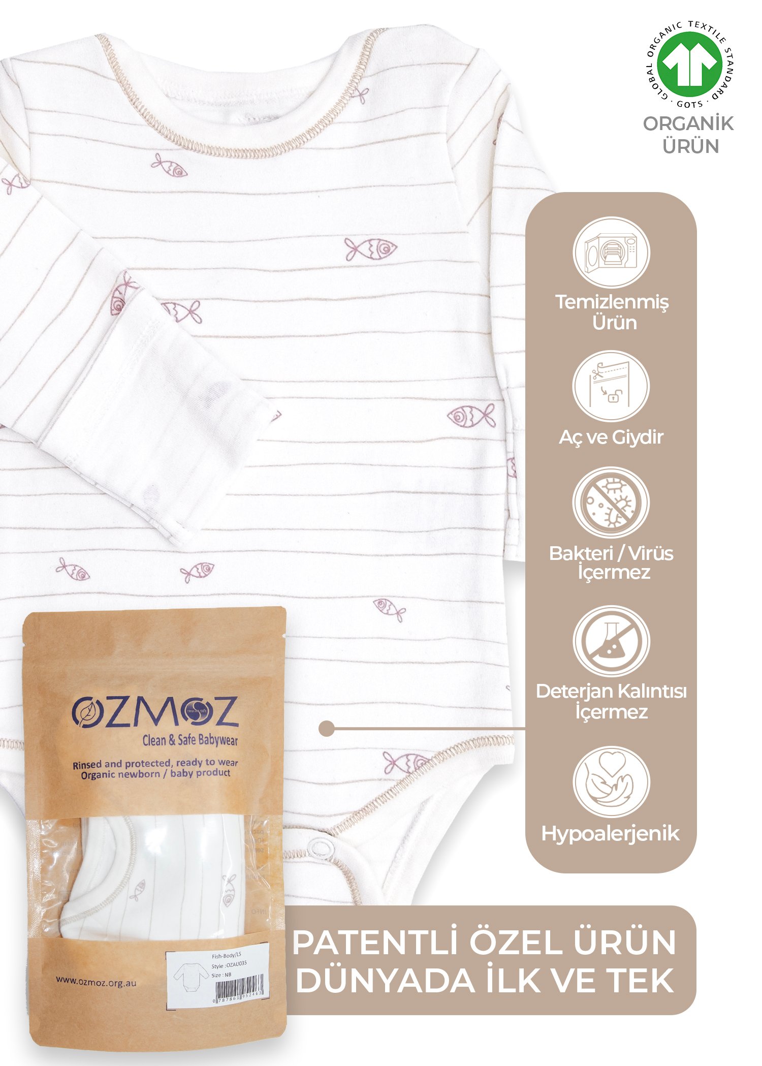 Clean&Safe Organik Steril Temizlenmiş Unisex Bebek Body