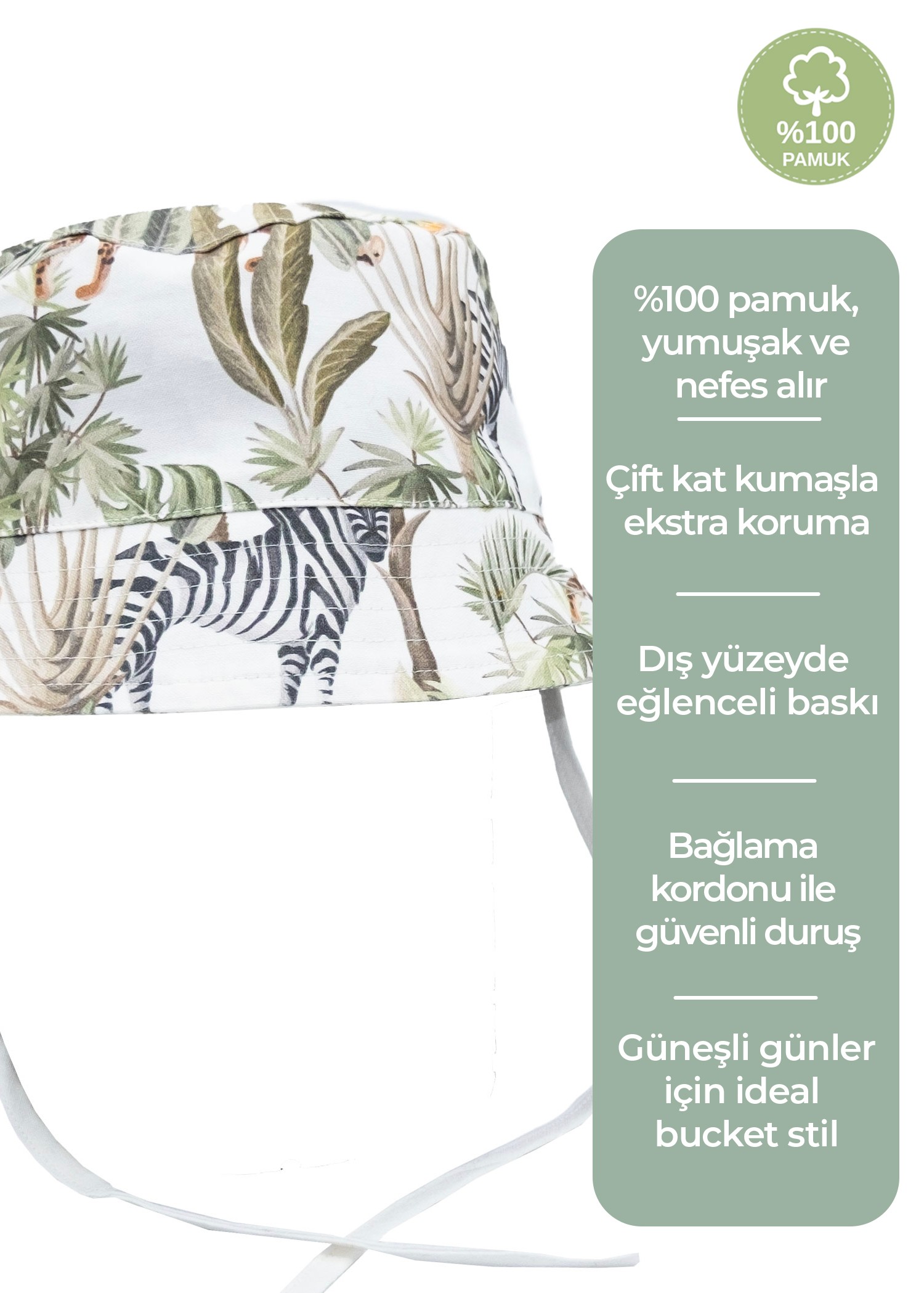 %100 Pamuk Trokipal Desenli Yazlık Unisex Çocuk Bucket Şapka