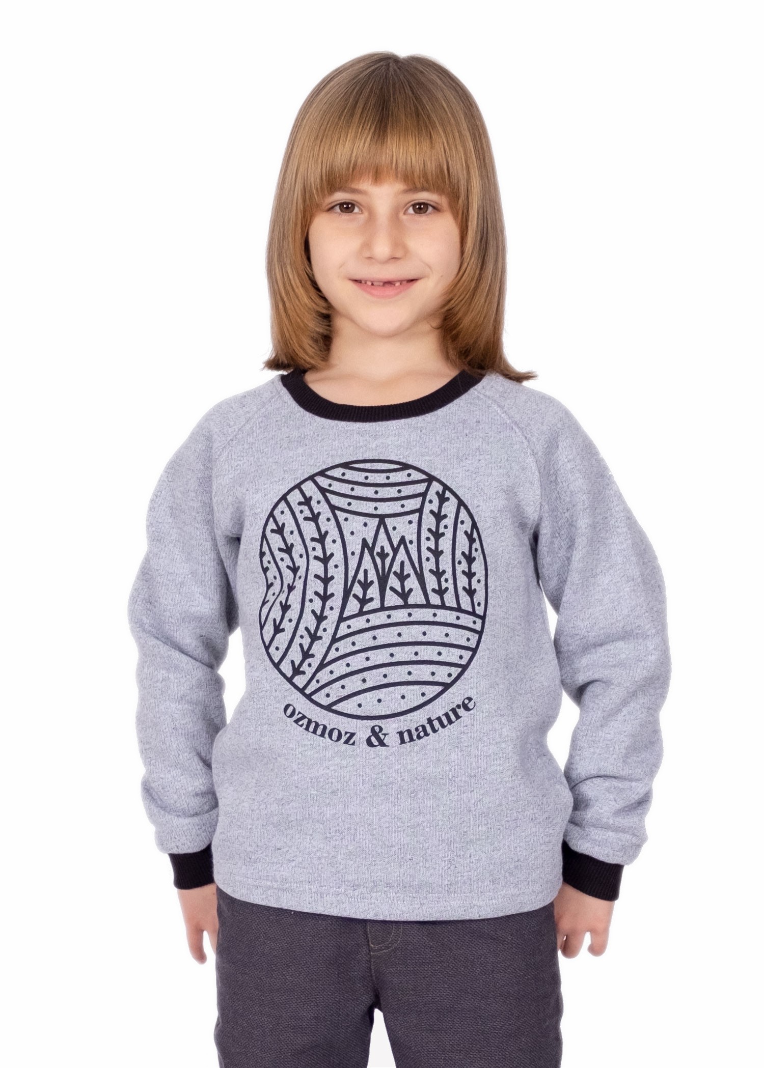 Cotton Nature Printed Winter Boy Sweatshirt Gray