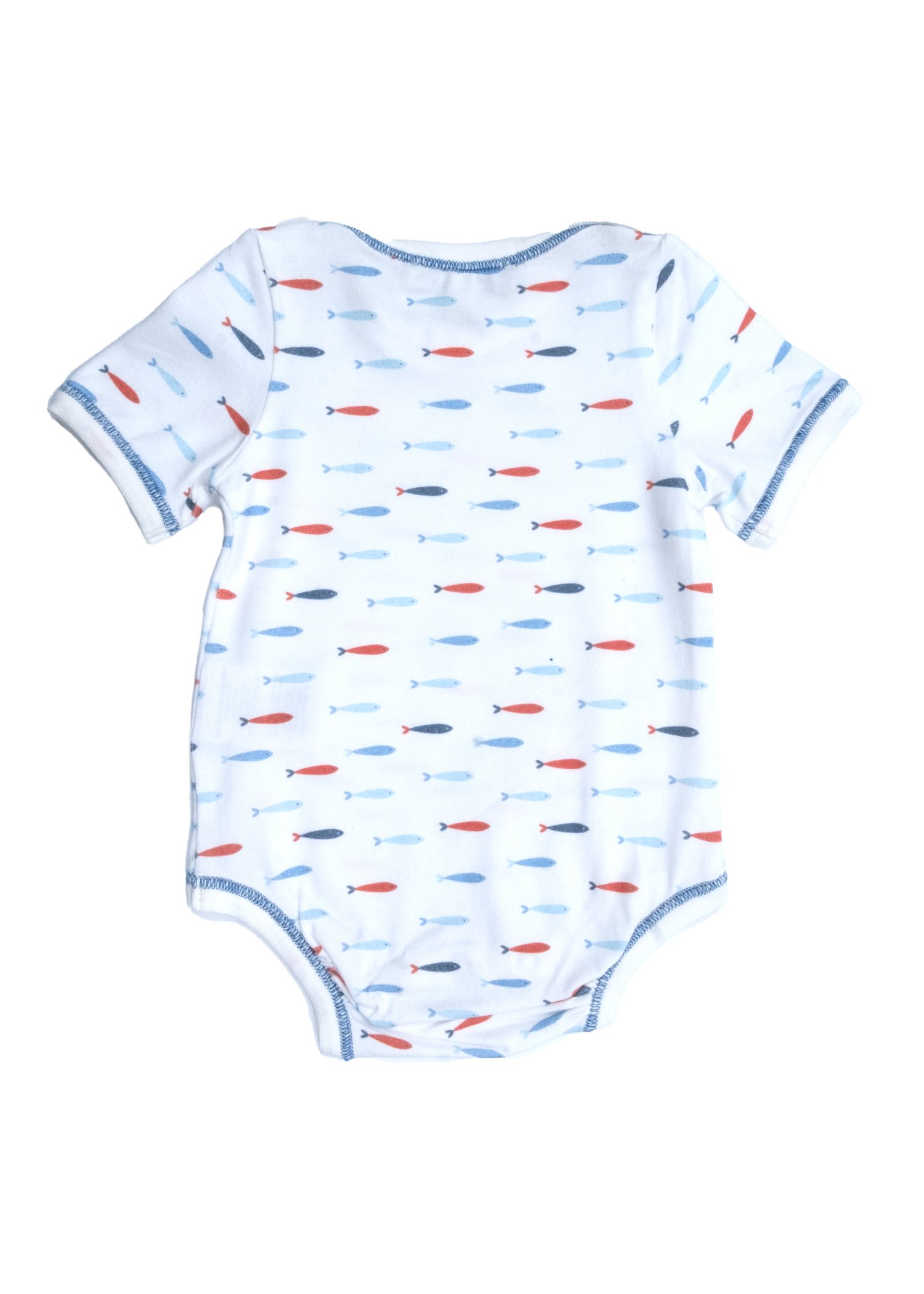 Organic Fish Patterned Short Sleeve Baby Boy Bodysuit