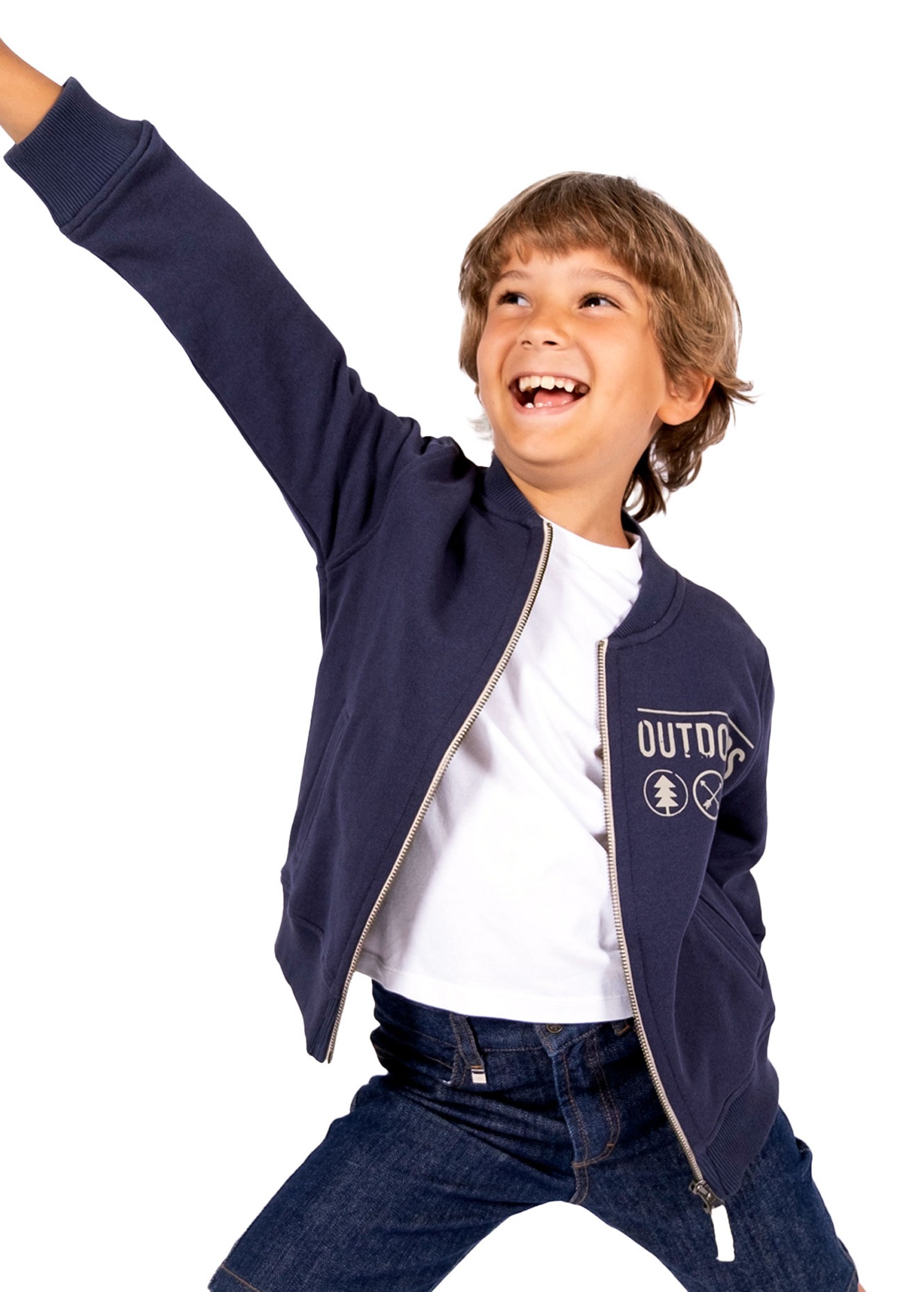 100% Organic Cotton Zippered Printed Boy's Sweat Jacket Navy Blue