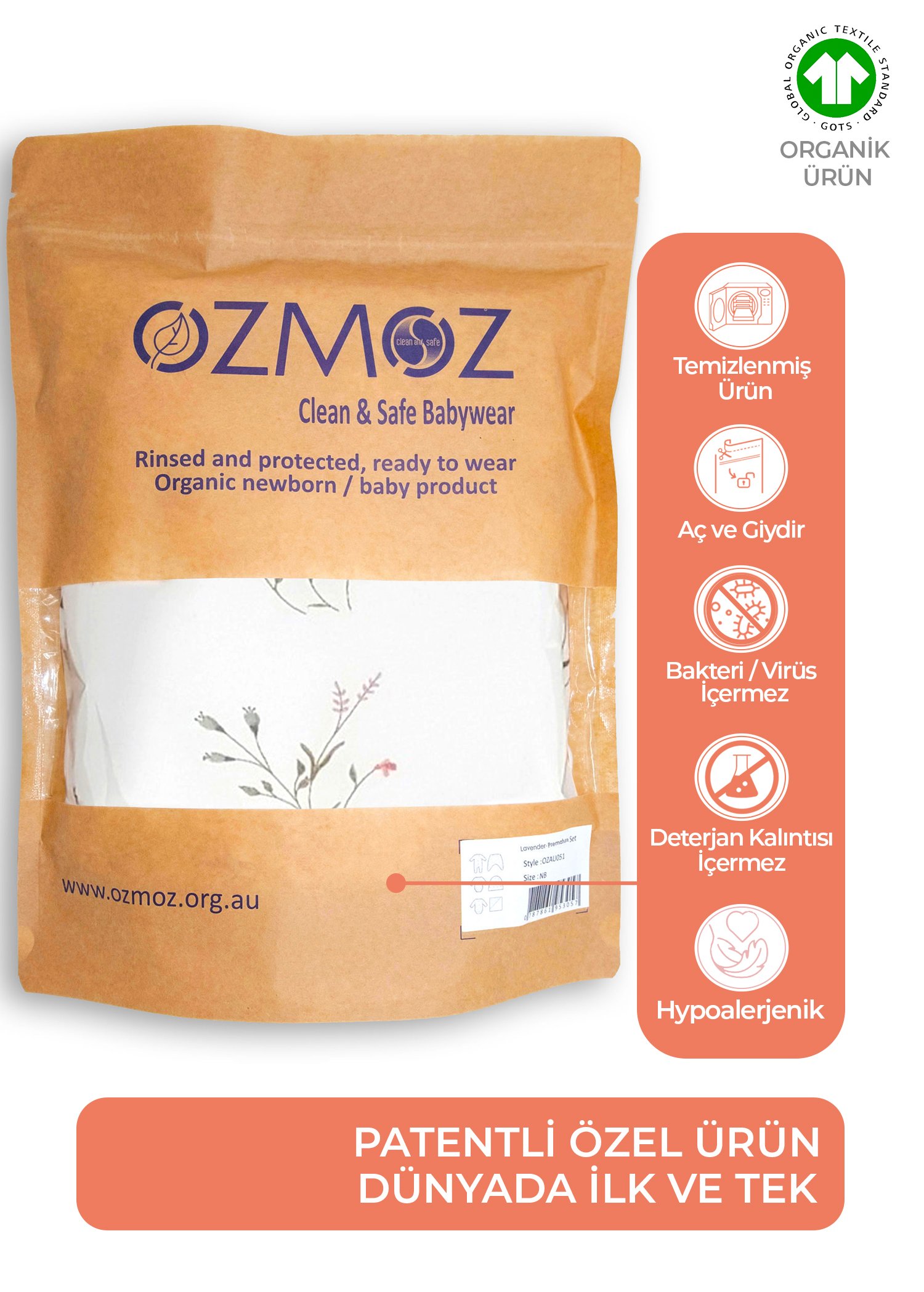 Clean&Safe Organik Steril Temizlenmiş Hastane Çıkış Seti-6 Parça