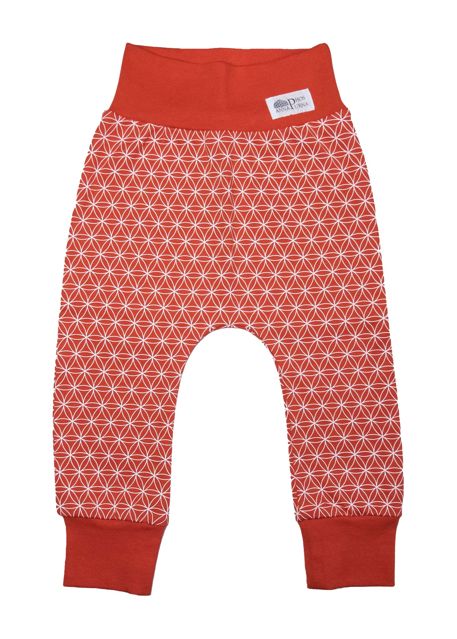 Red Baby Trousers with Organic Flower of Life Pattern