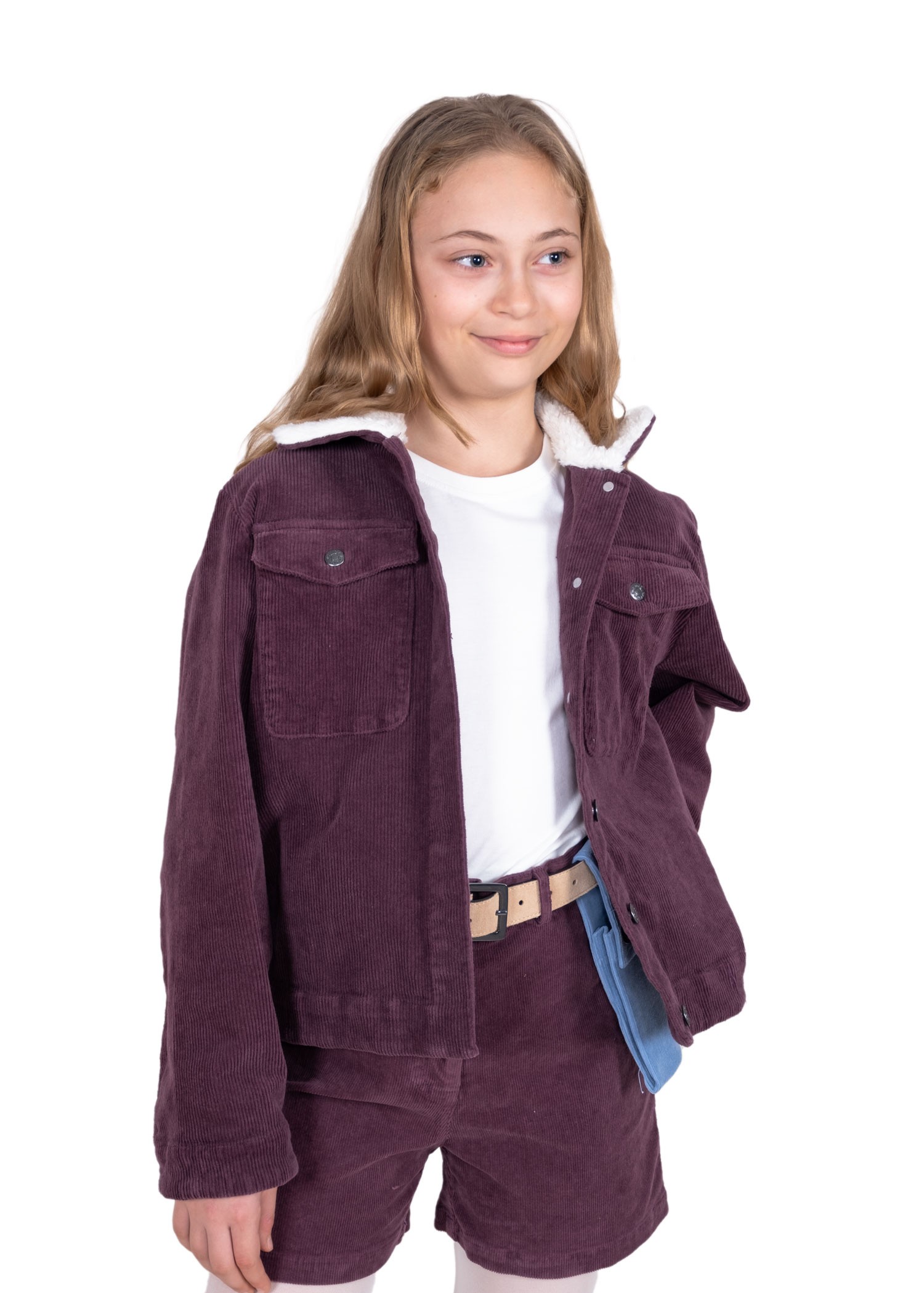 Cotton Corduroy Sports Cut Plush Collar Purple Winter Girls' Coat