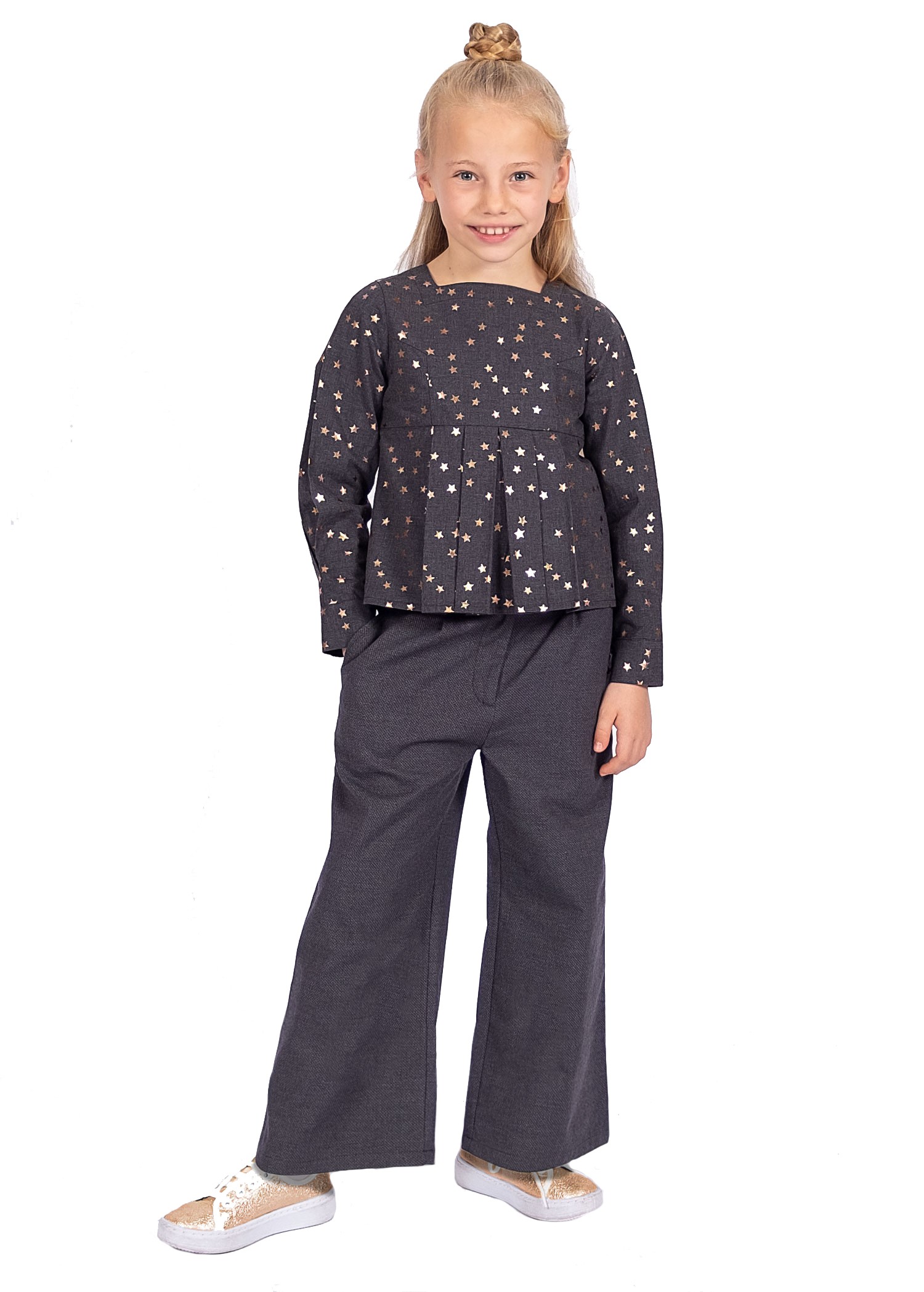 100% Cotton Loose Cut Navy Blue Winter Girl's Trousers