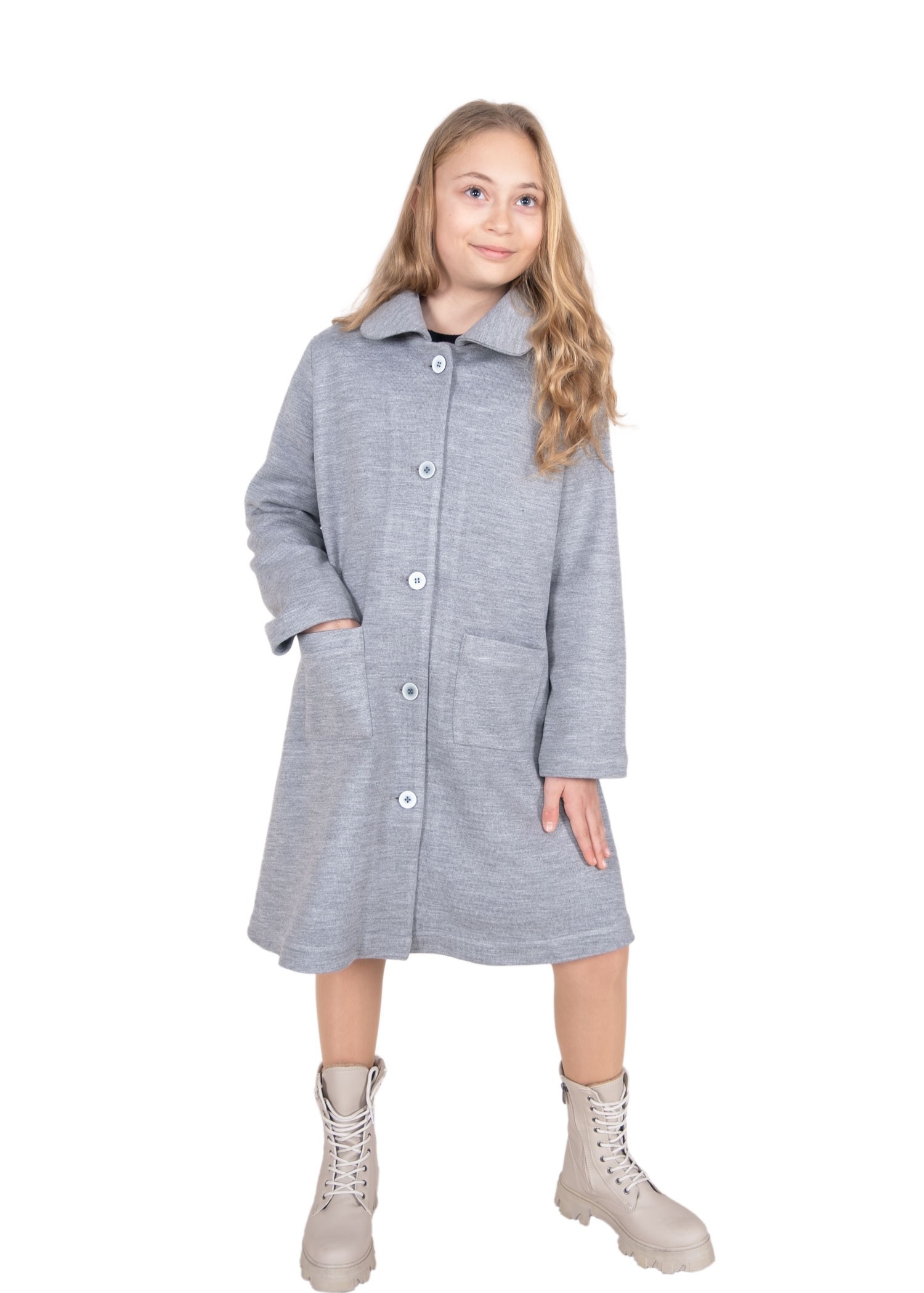 Knitted Fabric Gray Winter Girl's Coat