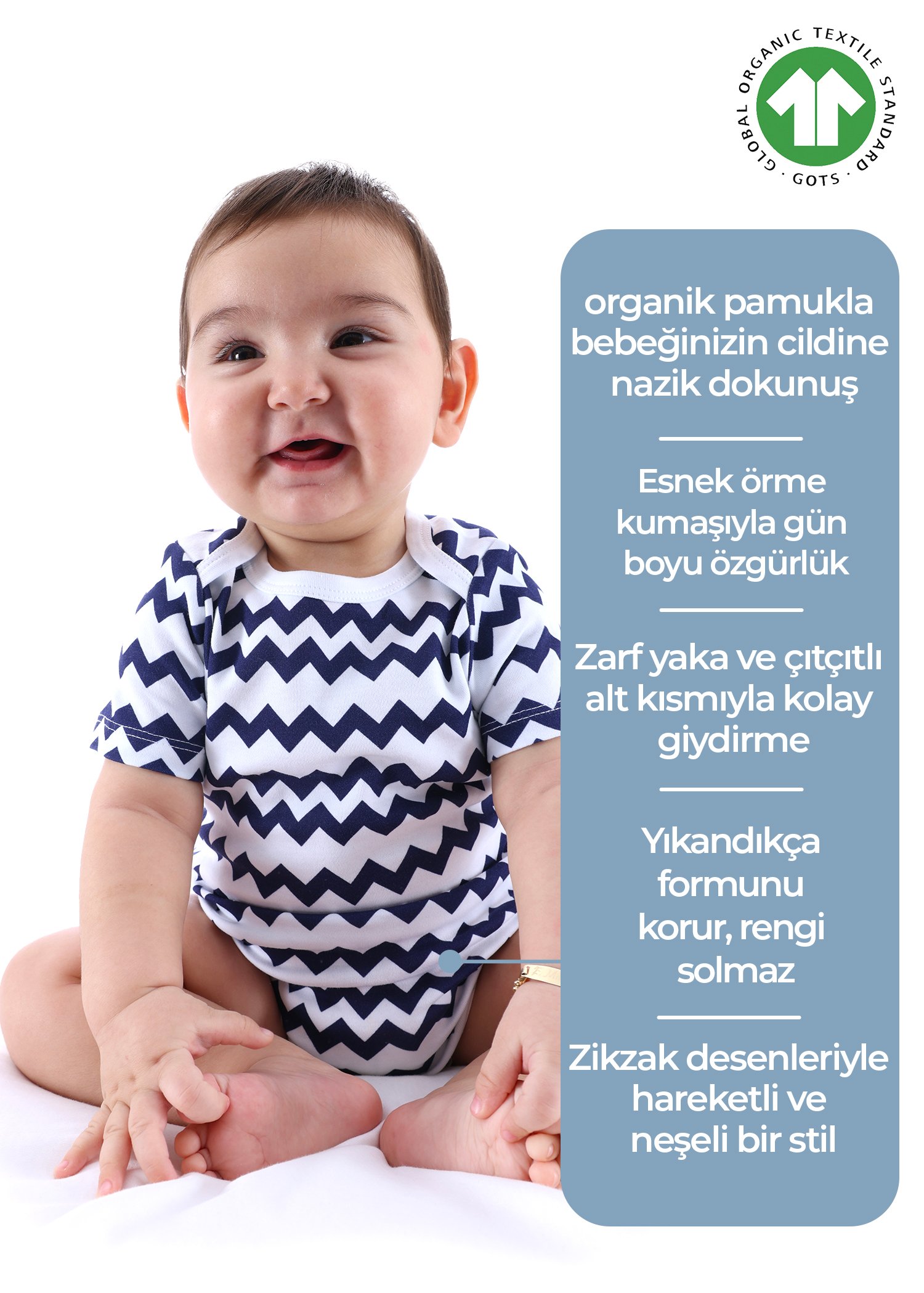 Organik Zikzaklı Kız Bebek Body