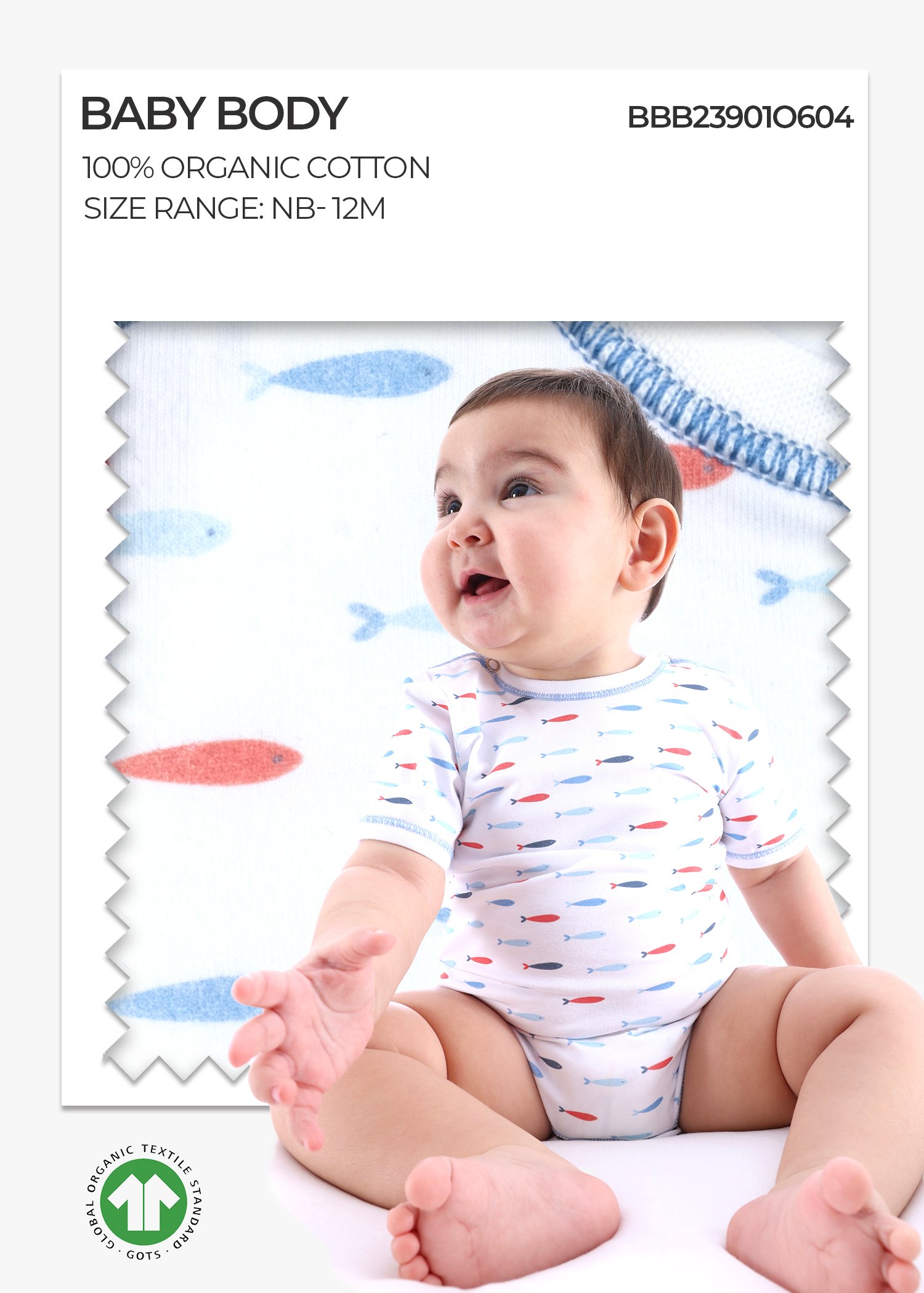 Organic Fish Patterned Short Sleeve Baby Boy Bodysuit