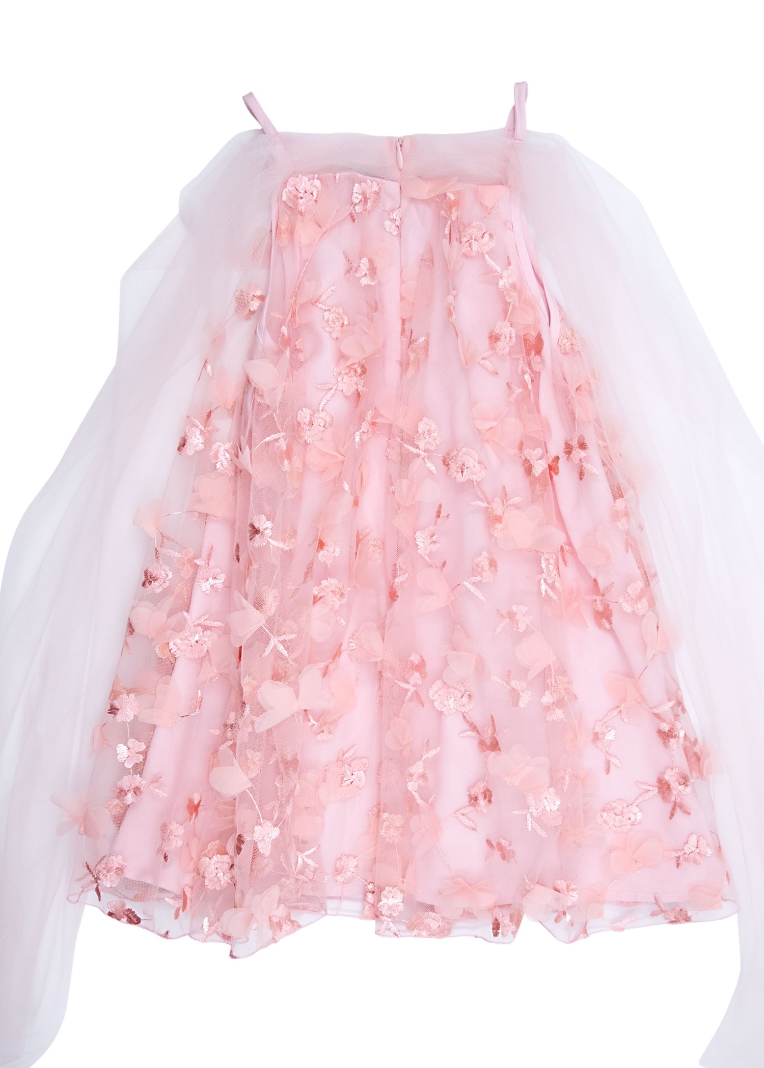 Pink Girls' Evening Dress with Tulle Sleeves and Straps