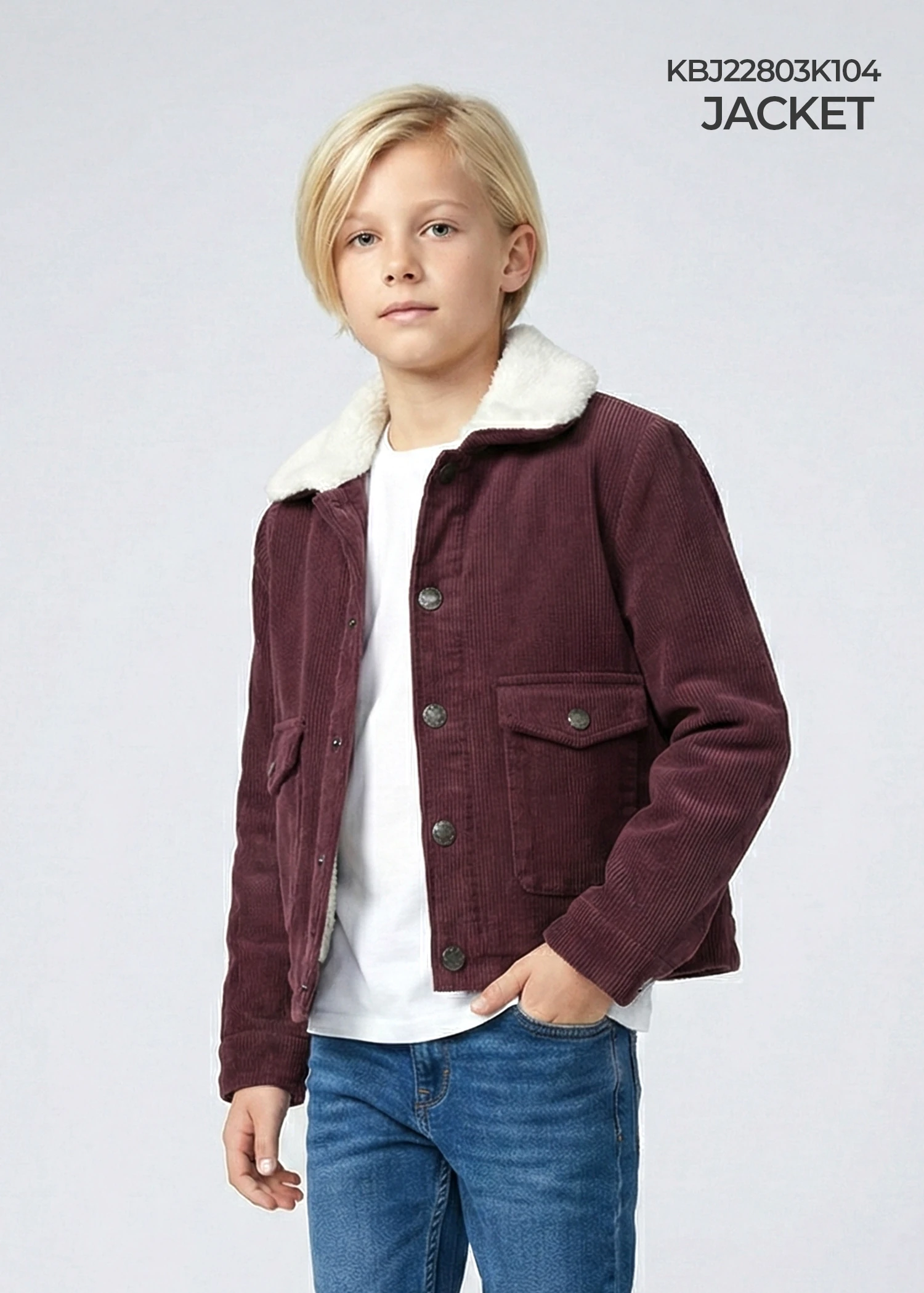 Corduroy Purple Sport-Cut Winter Jacket for Boys