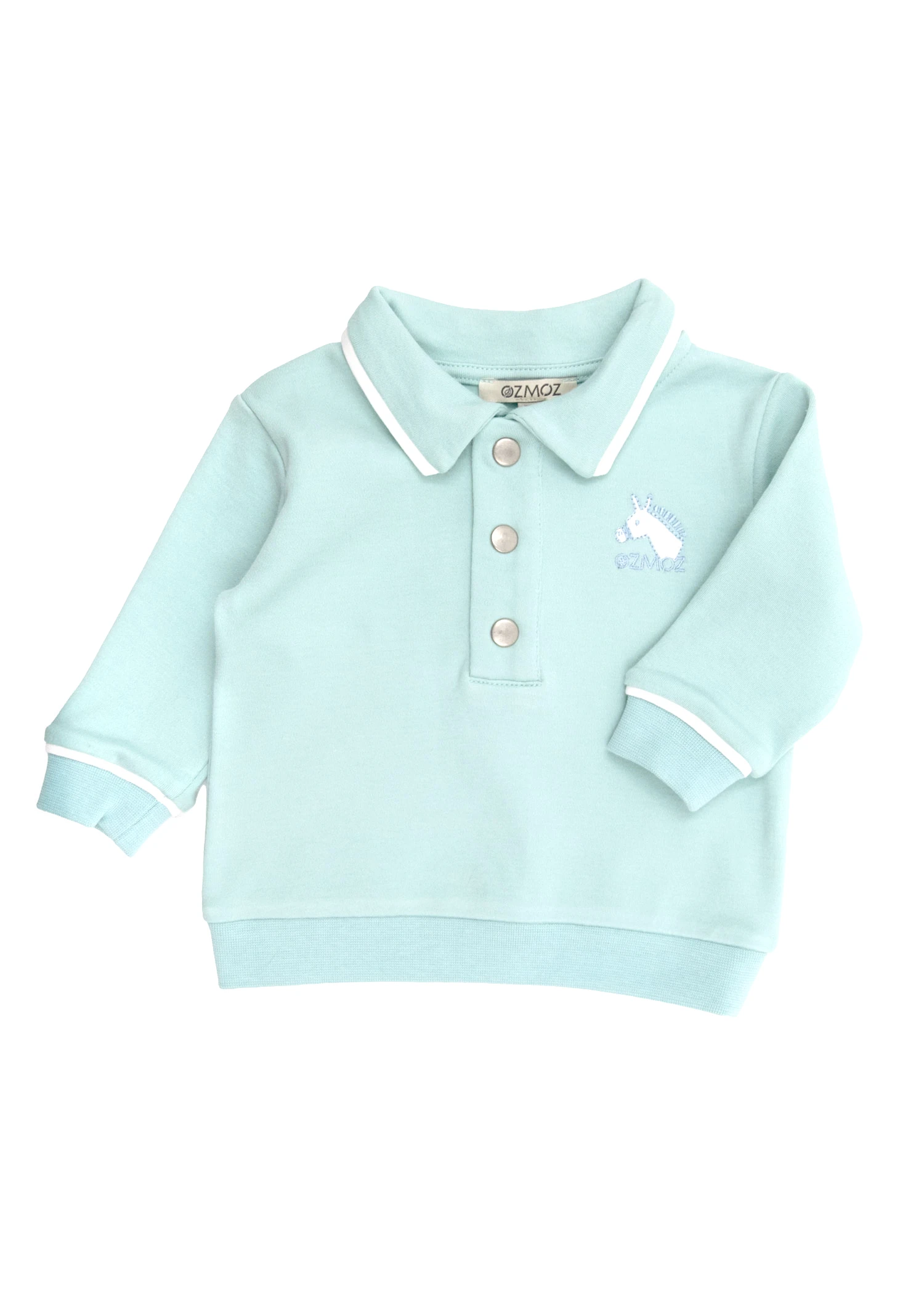 Organik Polo Yaka Mint Yeşili Kışlık Erkek Bebek Üst