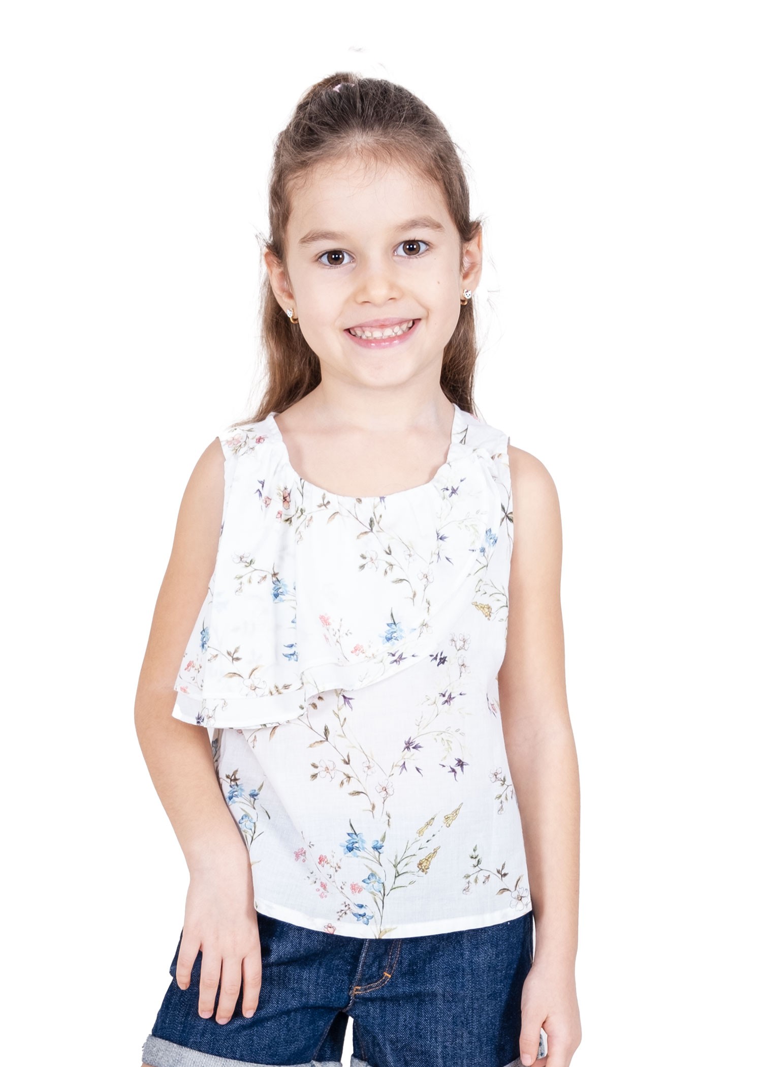 Organic Floral Flounce Ecru Summer Little Girl's Blouse