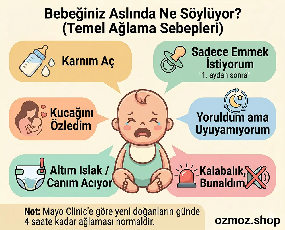Yenidoğan bebeğinizin ağlaması bir sıkıntısını anlatma isteğidir.