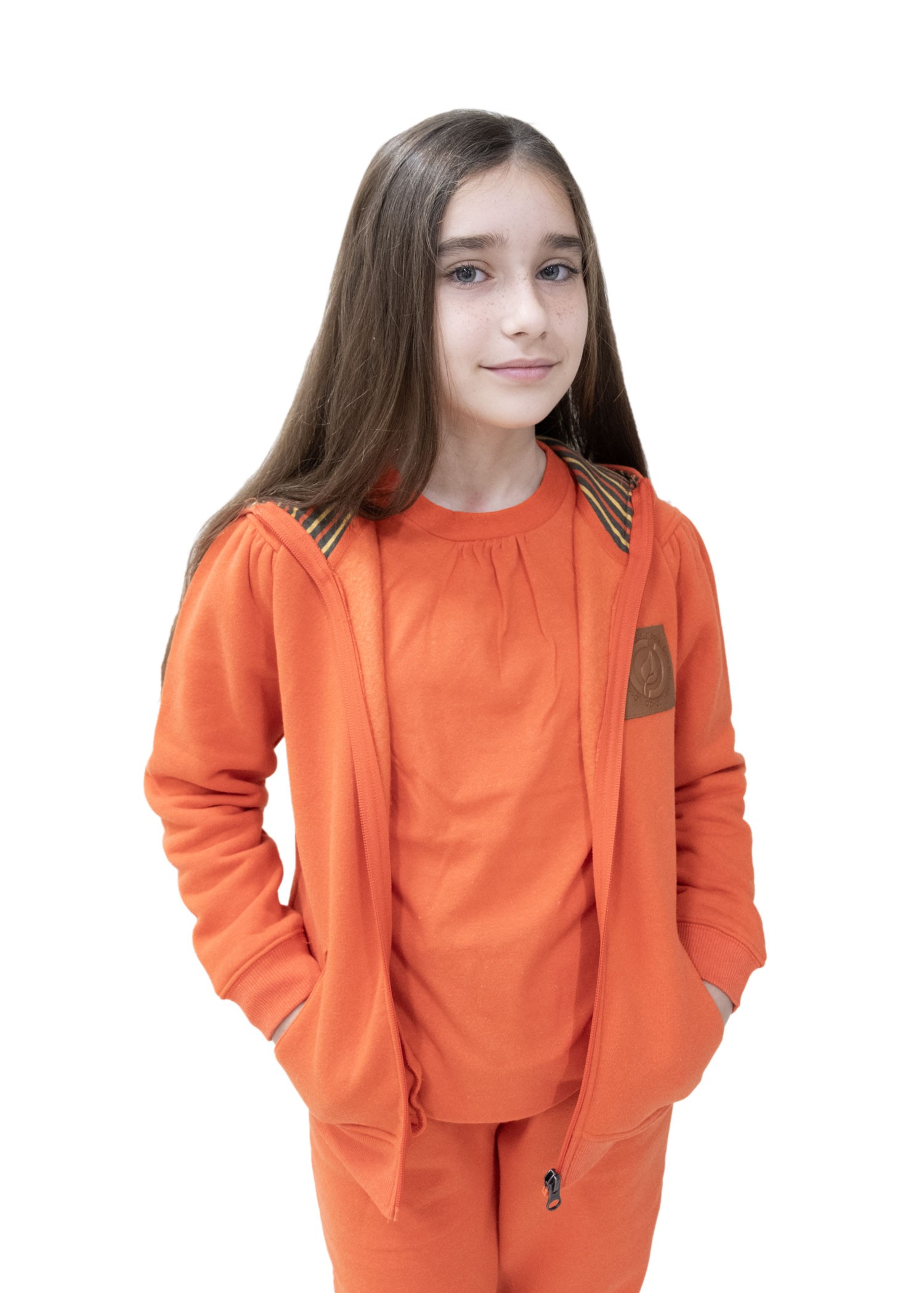 Reborn Zippered Hooded Orange Winter Girls Jacket