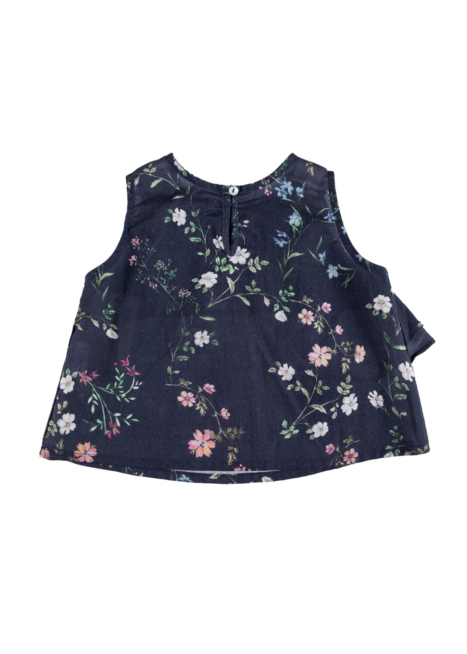 Organic Floral Flounce Navy Blue Summer Little Girl Blouse