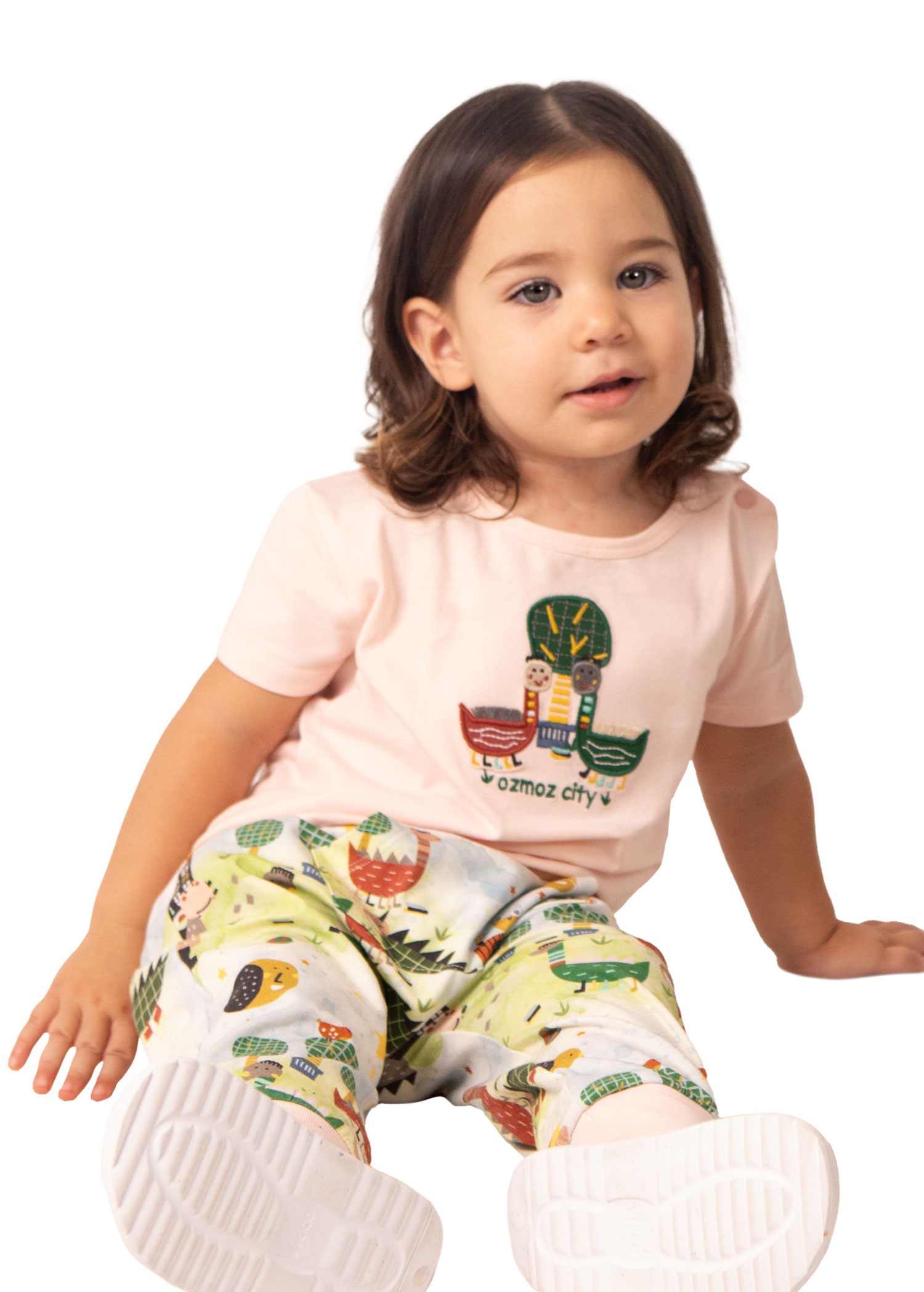 Organic Dino Embroidered Pink Summer Baby Girl Tshirt