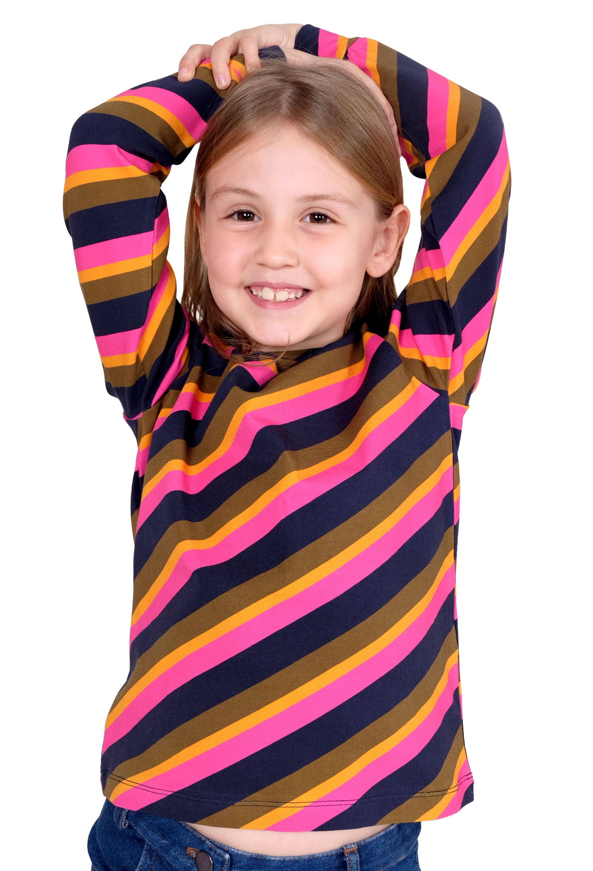 Cotton Bias Stripe Printed Autumn Winter Girls' Long Sleeve T-shirt