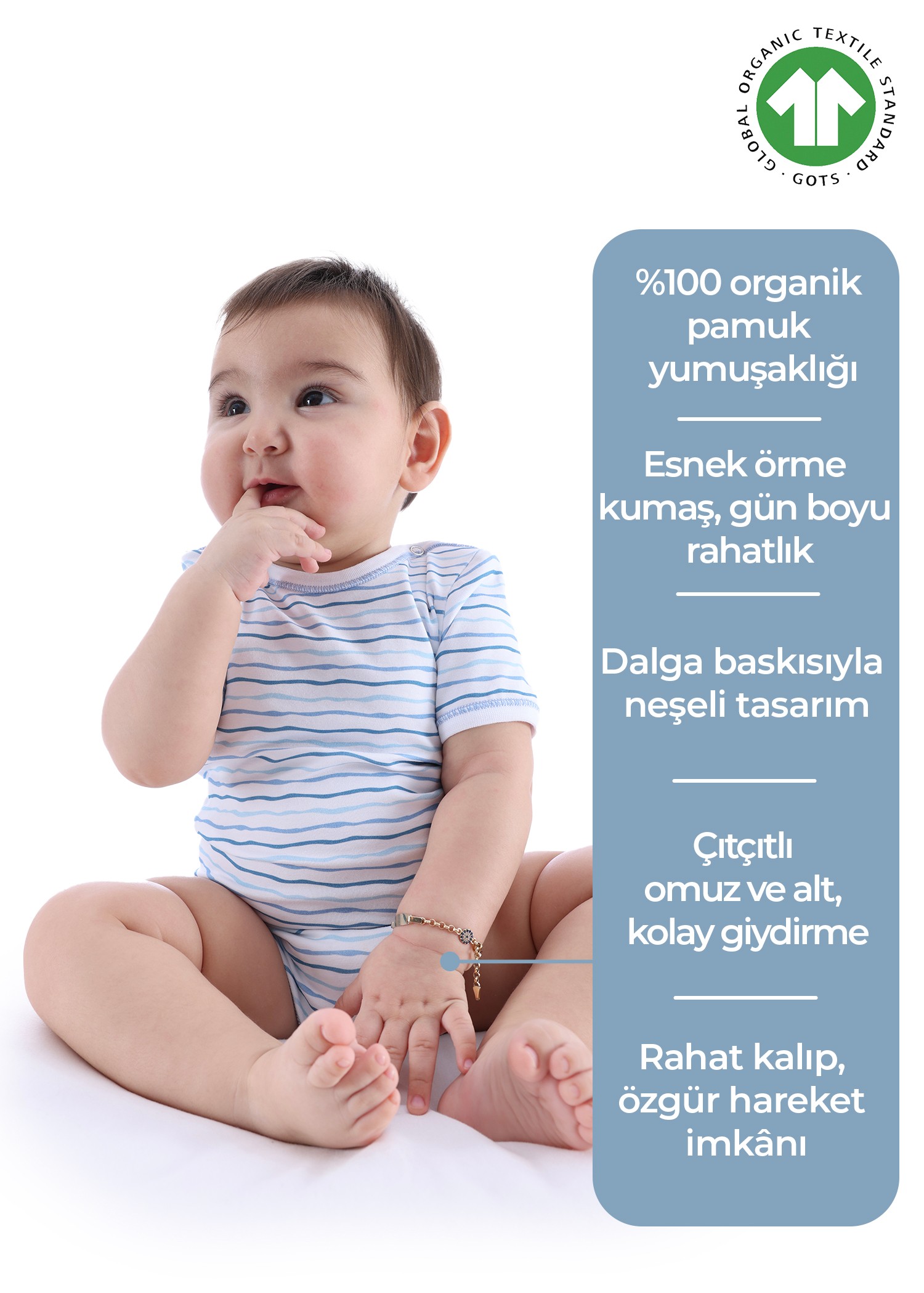 Organik Çizgi Desenli Kısa Kollu Erkek Bebek Body