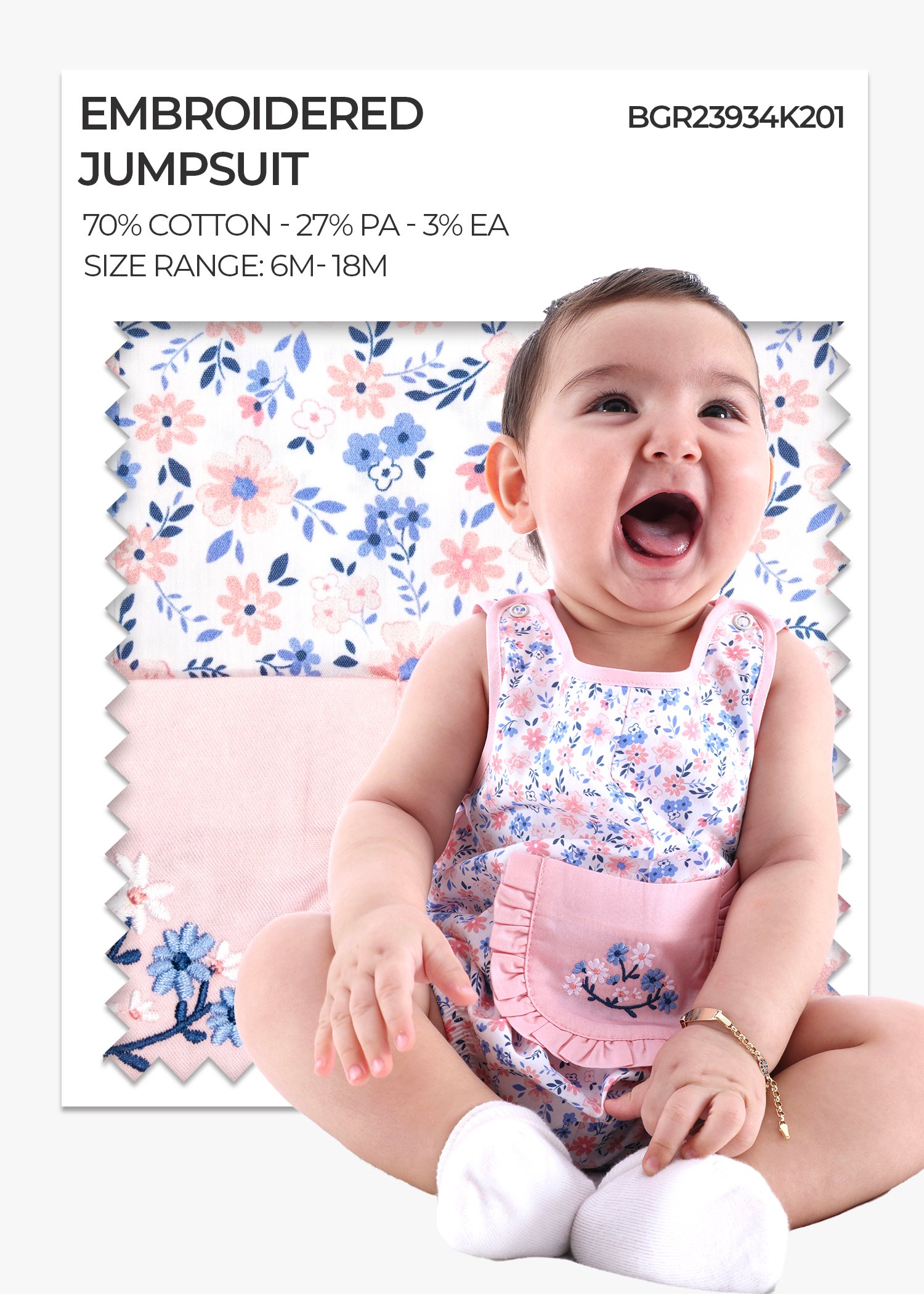 Embroidered Pink Floral Sleeveless Summer Baby Girl Jumpsuit