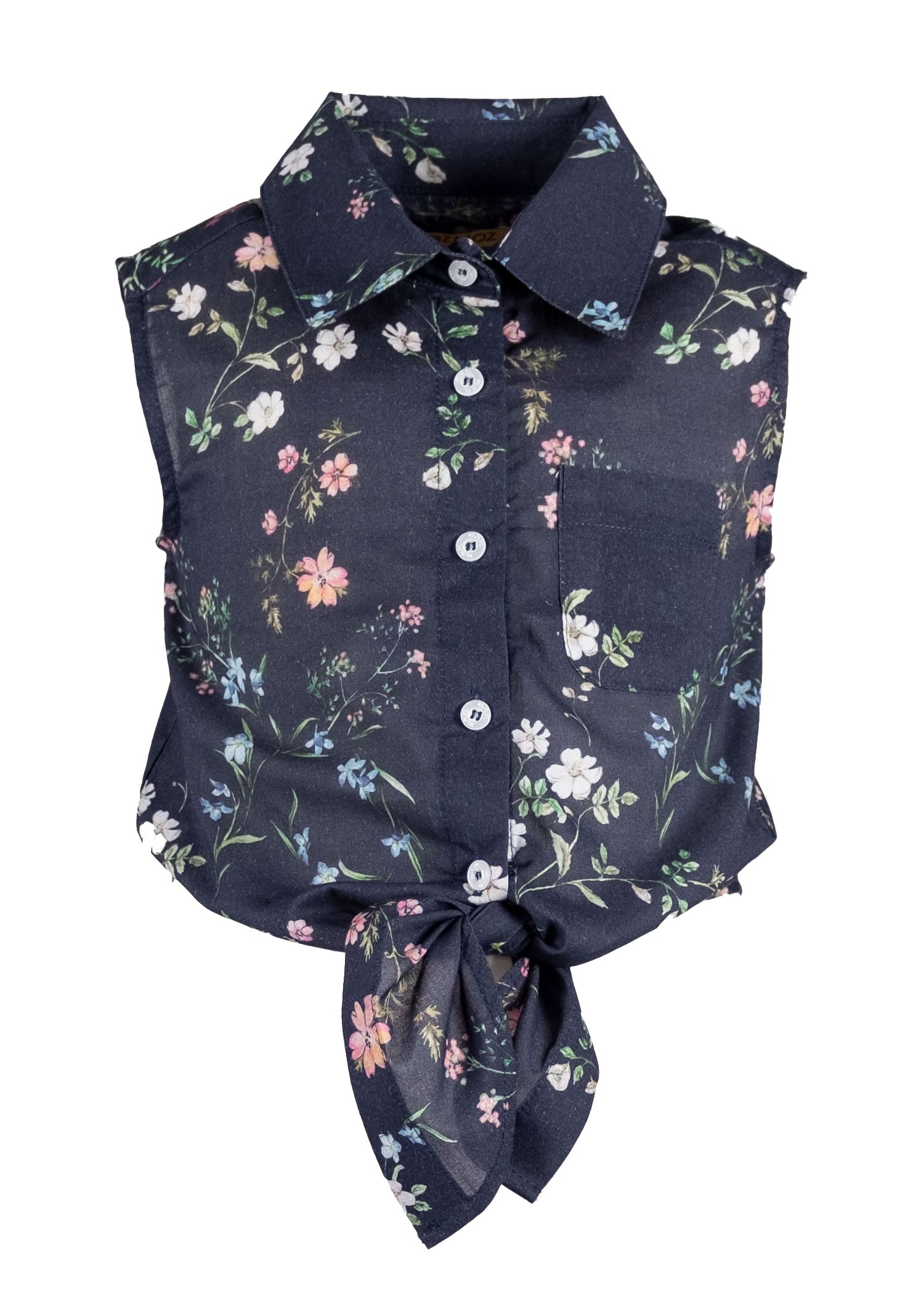 Organic Front Tie Floral Navy Blue Summer Little Girl Shirt