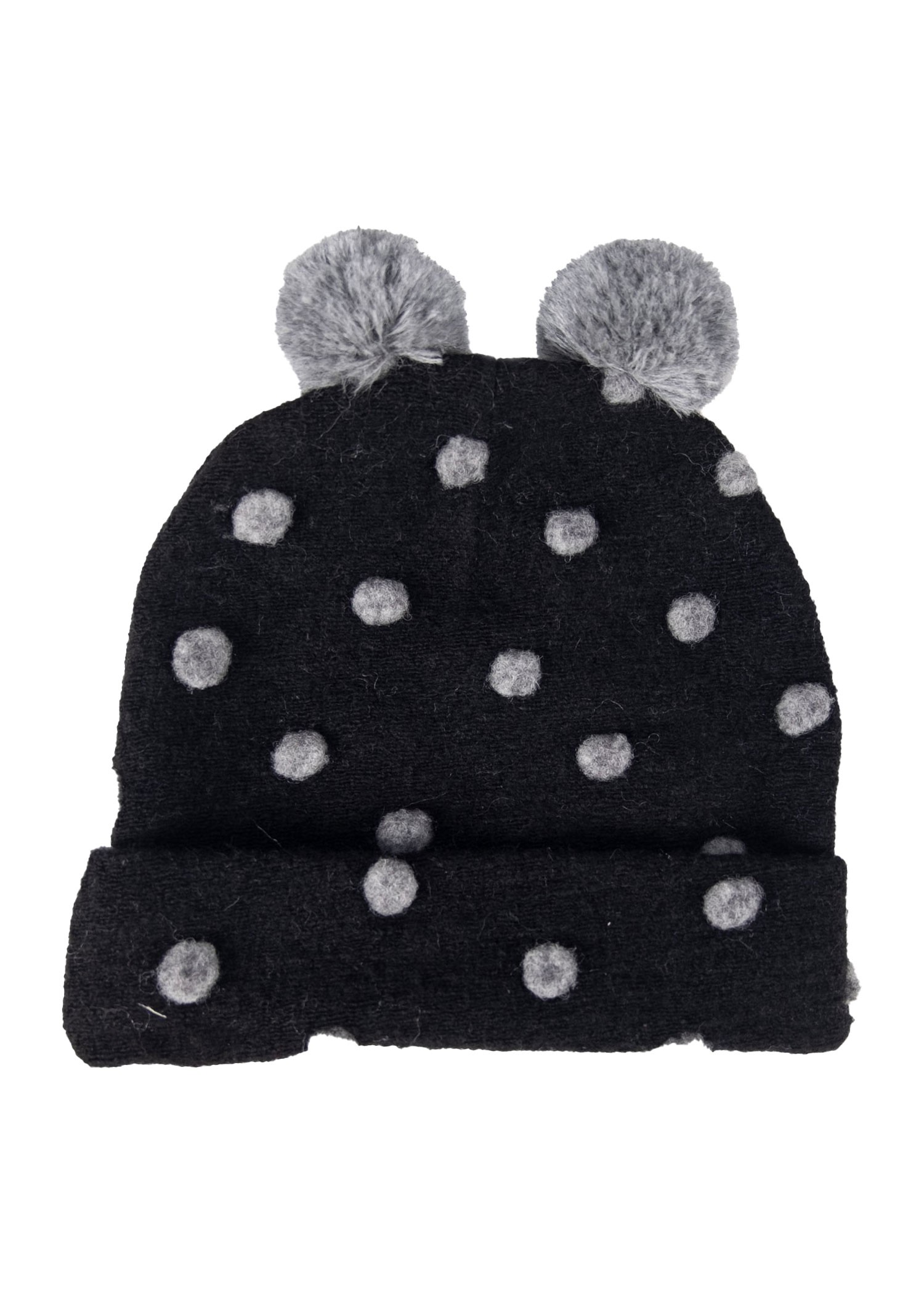 Black Winter Girl's Beret with Pompom