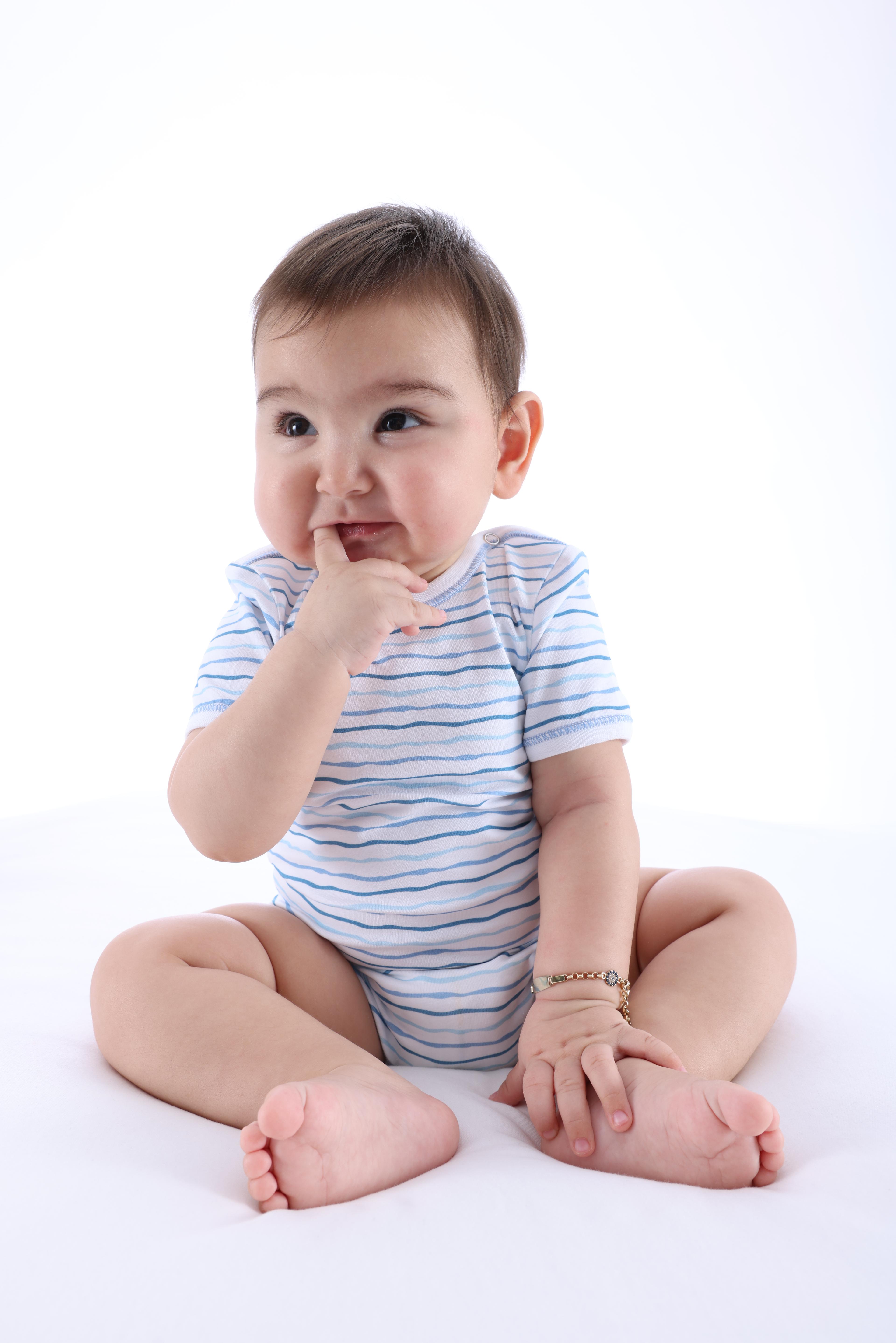 Organik Çizgi Desenli Kısa Kollu Erkek Bebek Body