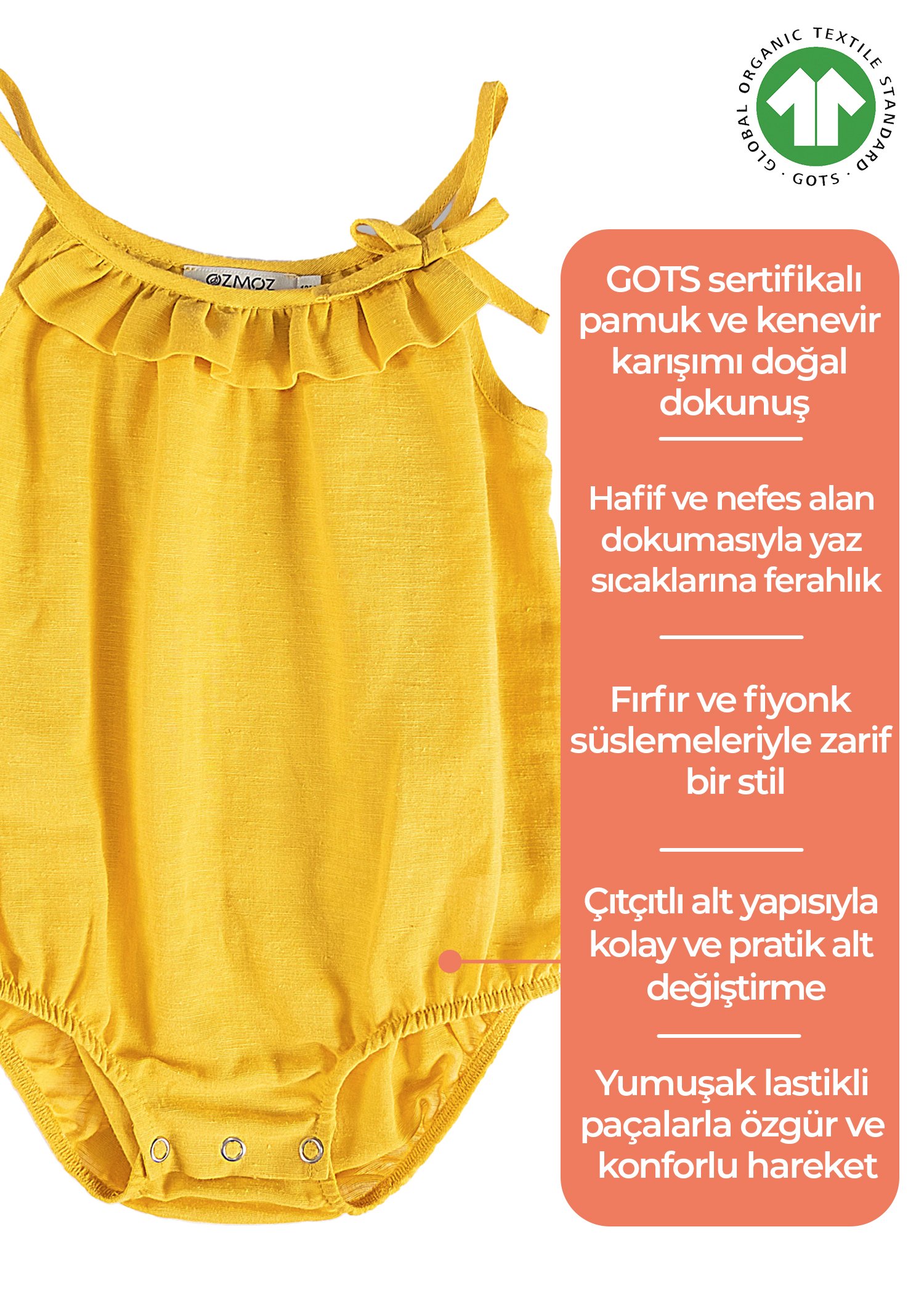 Organik Askılı Sarı Yazlık Kız Bebek Askılı Tulum