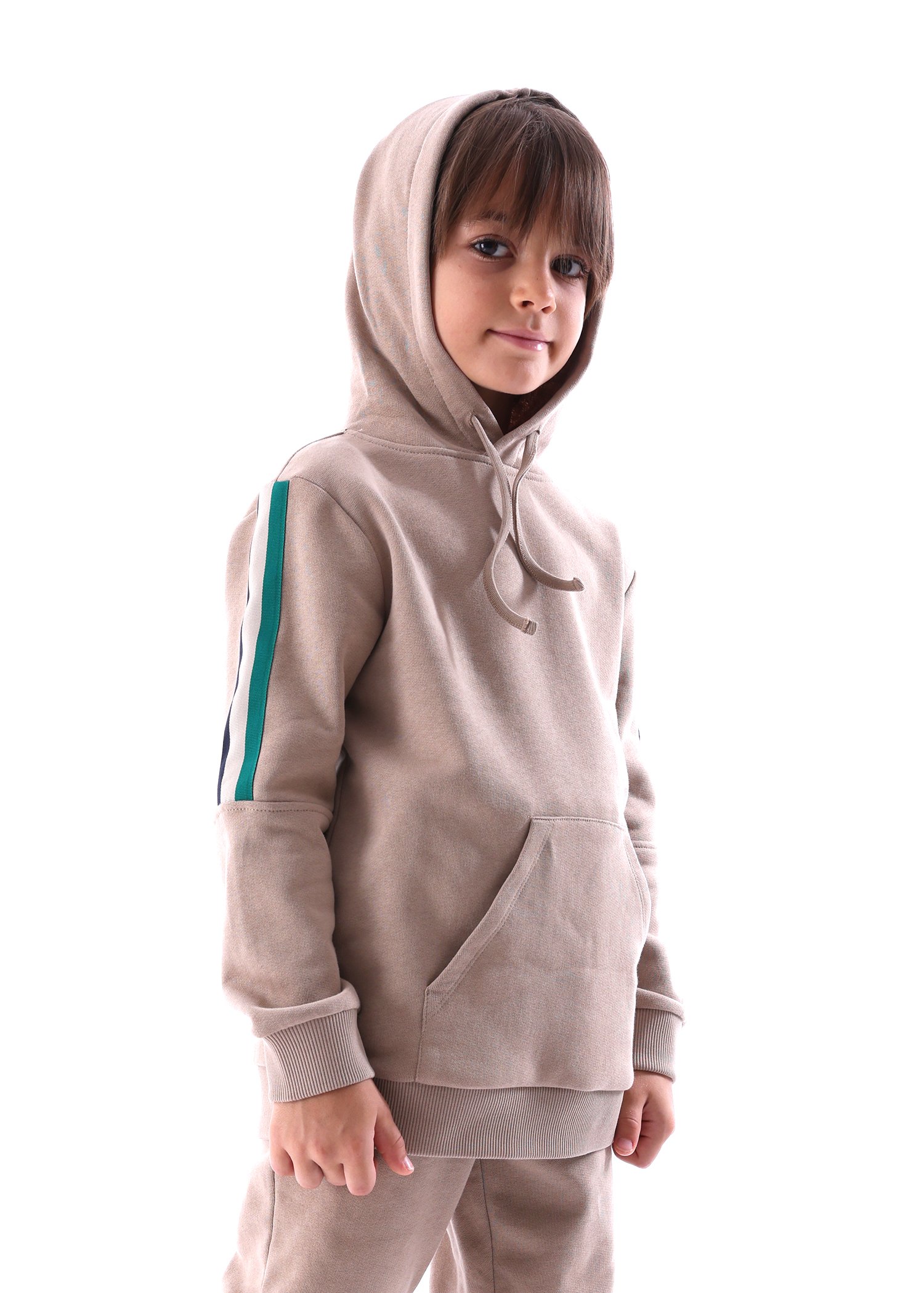 Organic Light Brown Hooded Winter Boys Sweatshirt