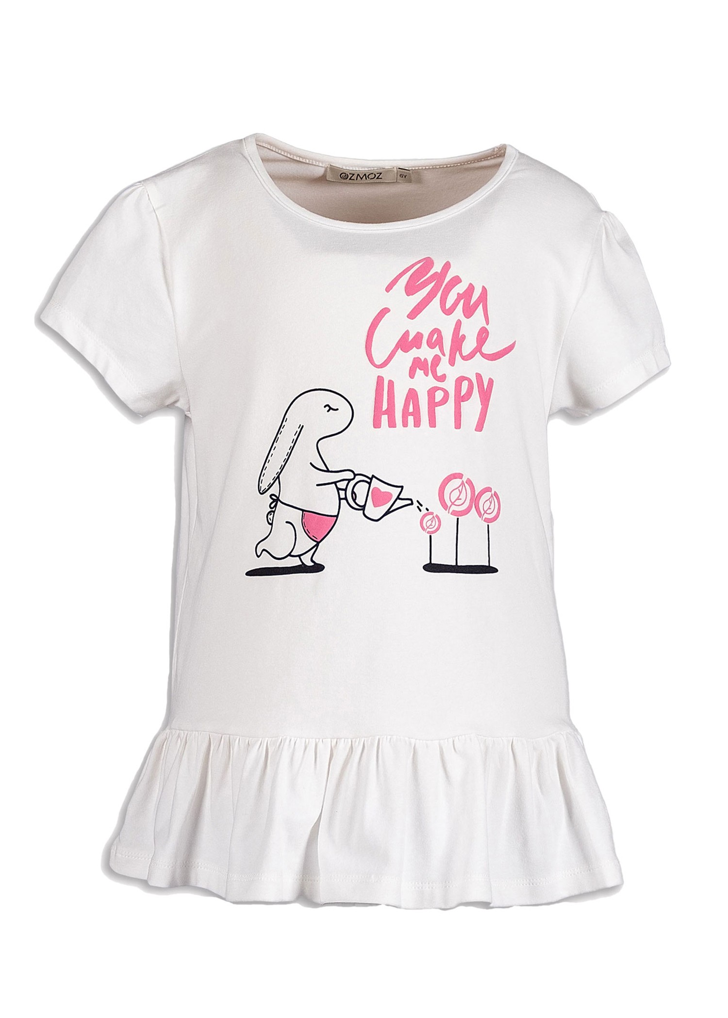 Cotton Embossed Printed Flounce White Summer Baby Girl Tshirt