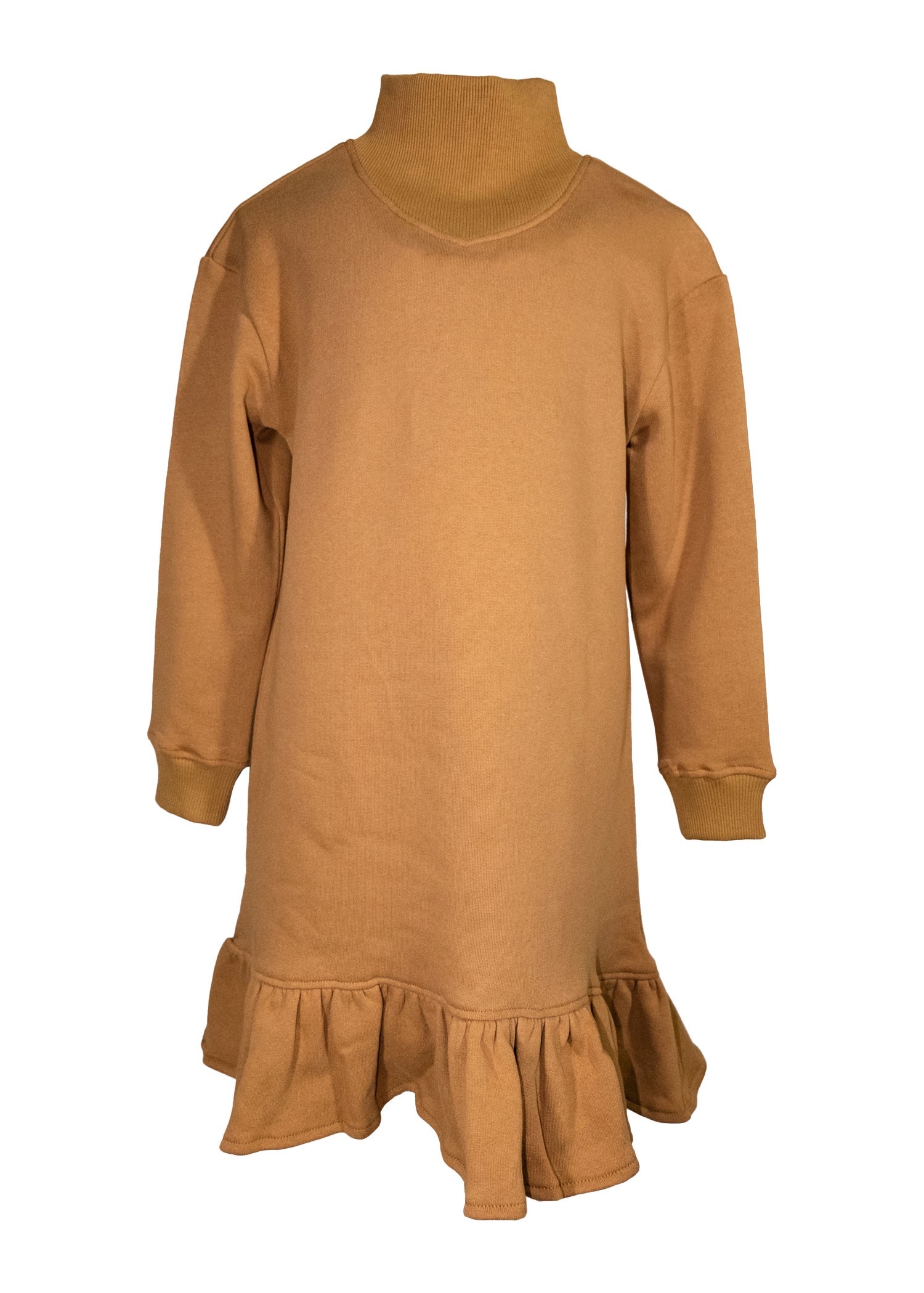 Light Brown Winter Girl's Dress with Ruffles Organic Skirt