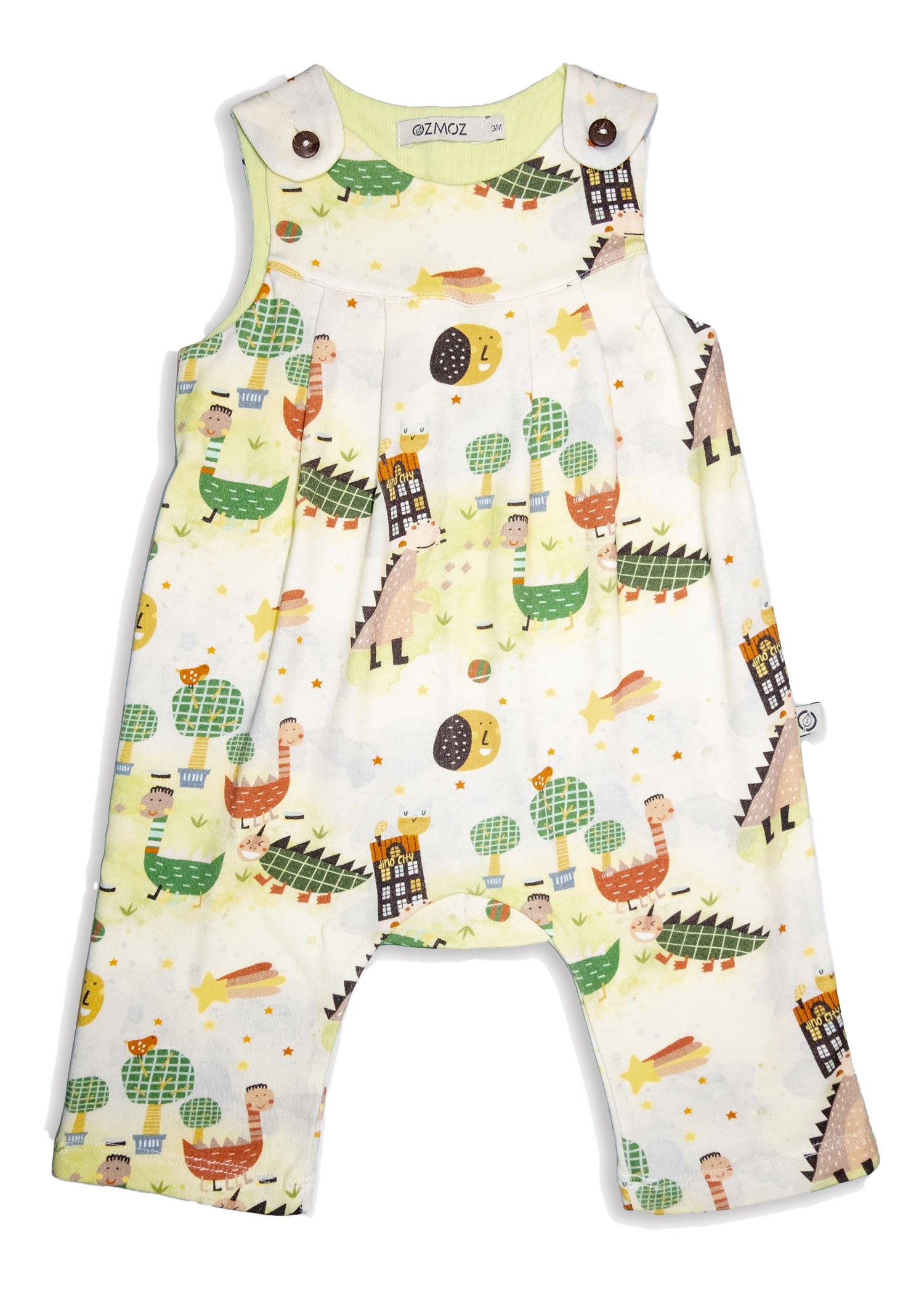 Organic Dino Printed Baby Girl Jumpsuit with Thick Straps