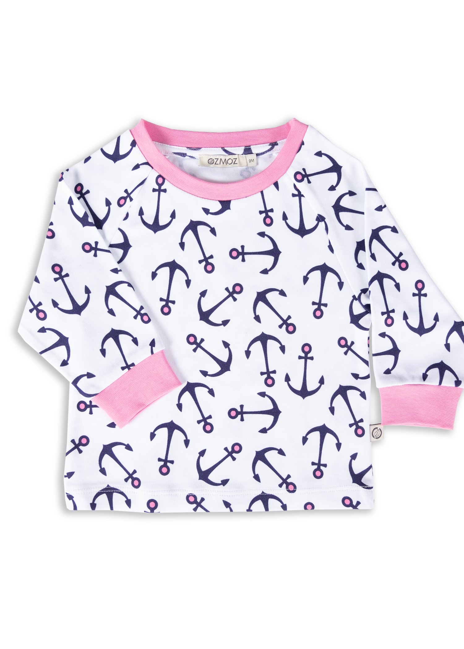 Organic Anchor Patterned Pink Spring Baby Girl Pajama Set