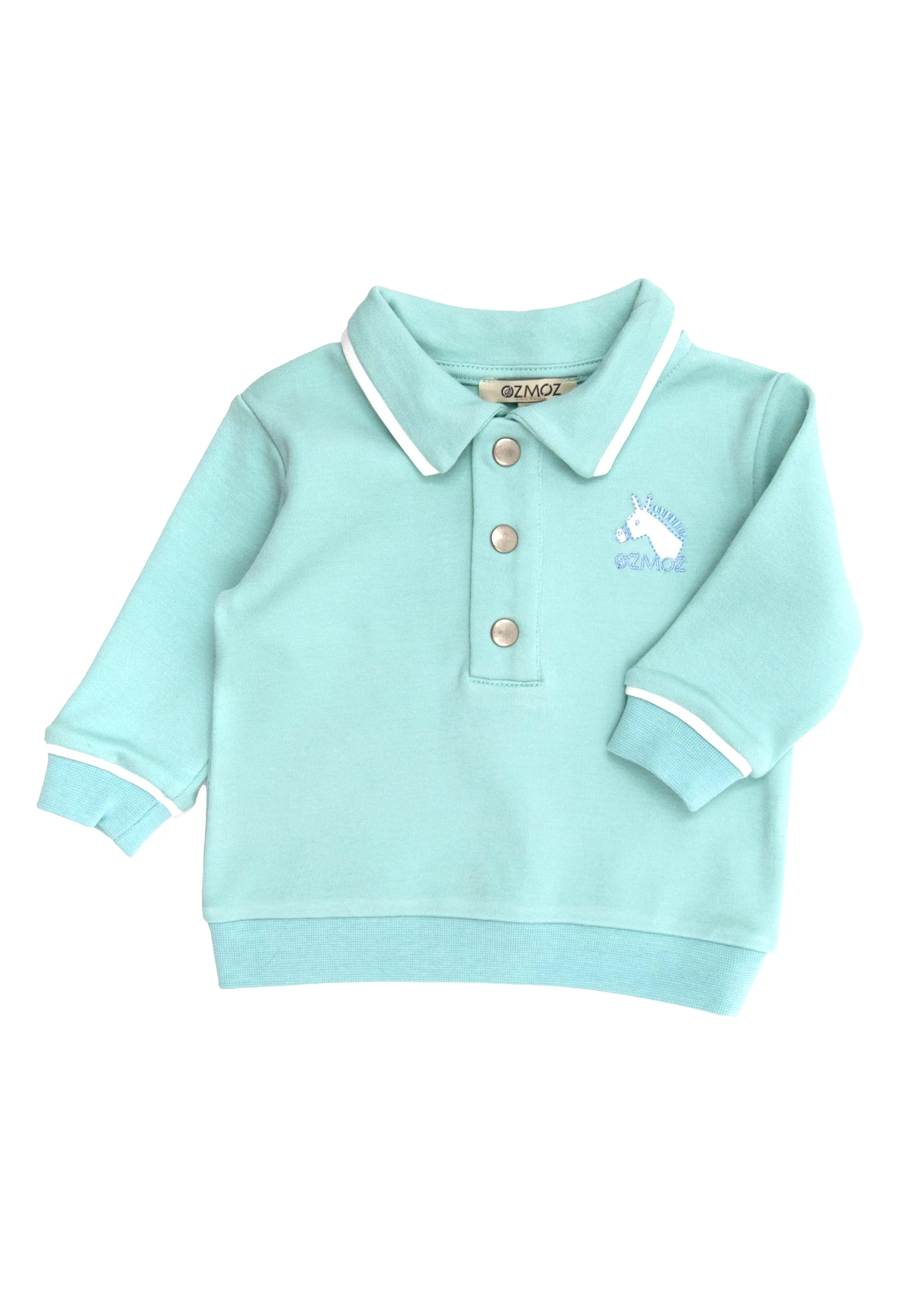 Organik Polo Yaka Turkuaz Kışlık Erkek Bebek Üst