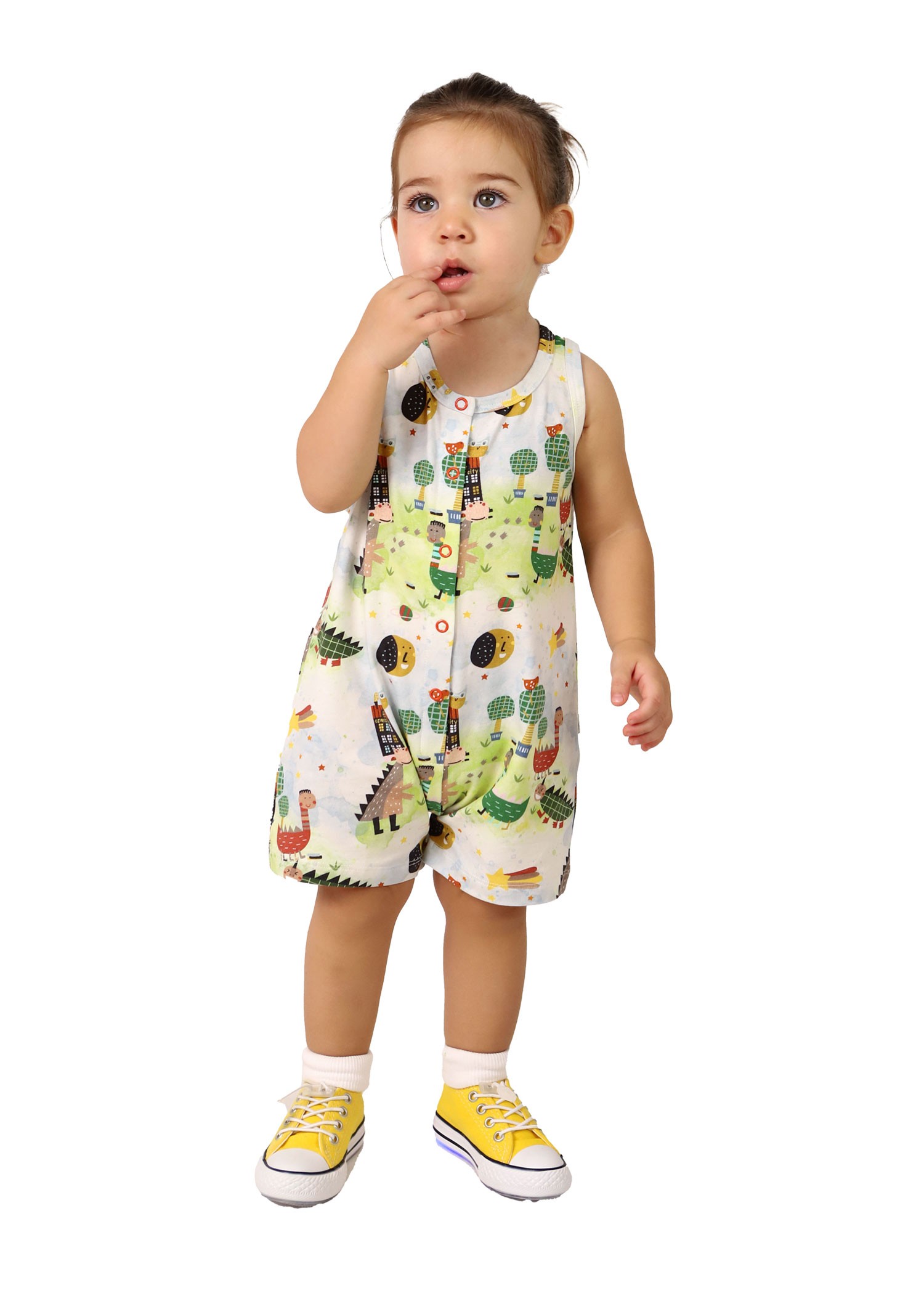 Organic Dino Printed Straps Summer Unisex Baby Shorts Jumpsuit