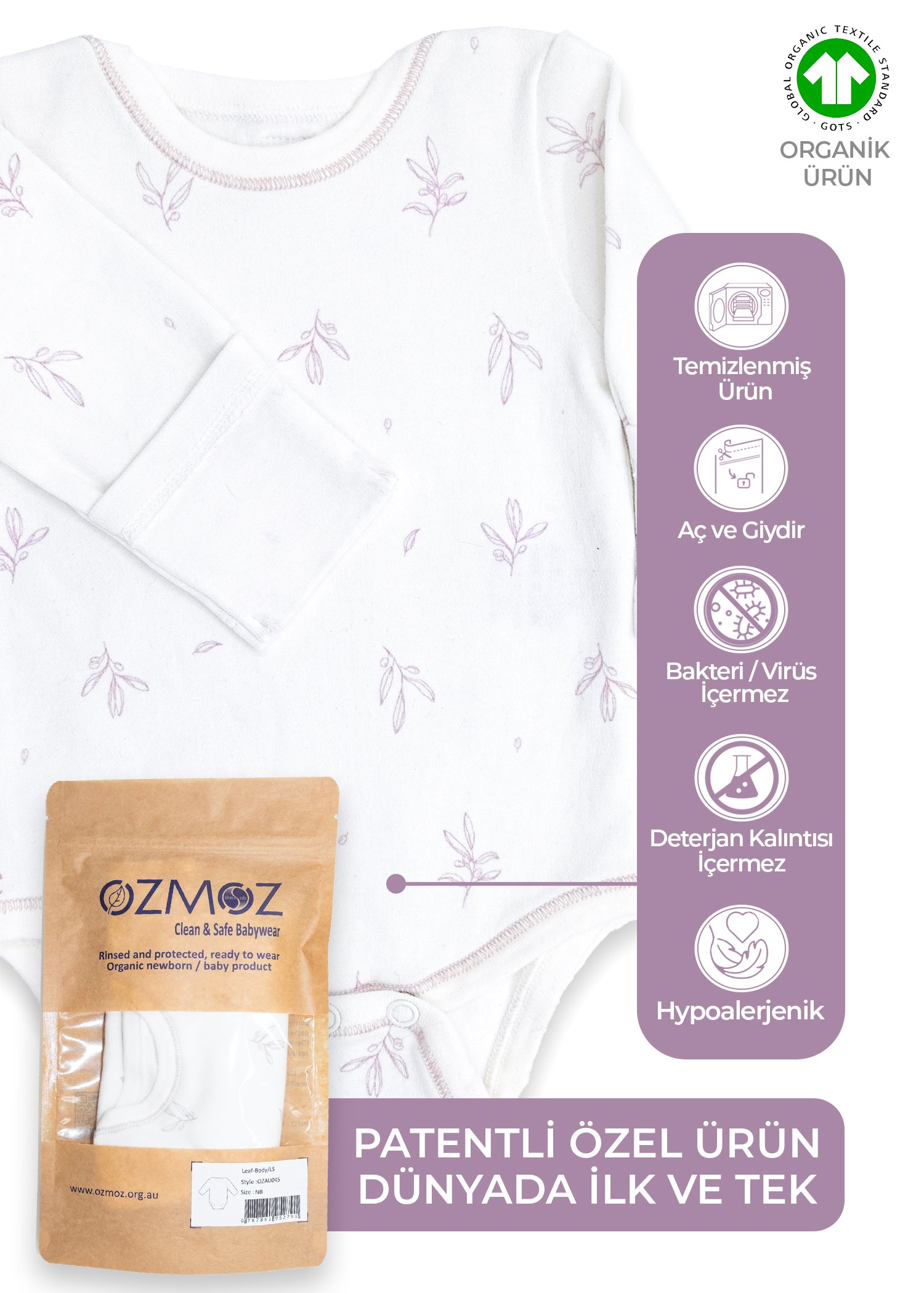 Clean&Safe Organik Steril Temizlenmiş Unisex Bebek Body