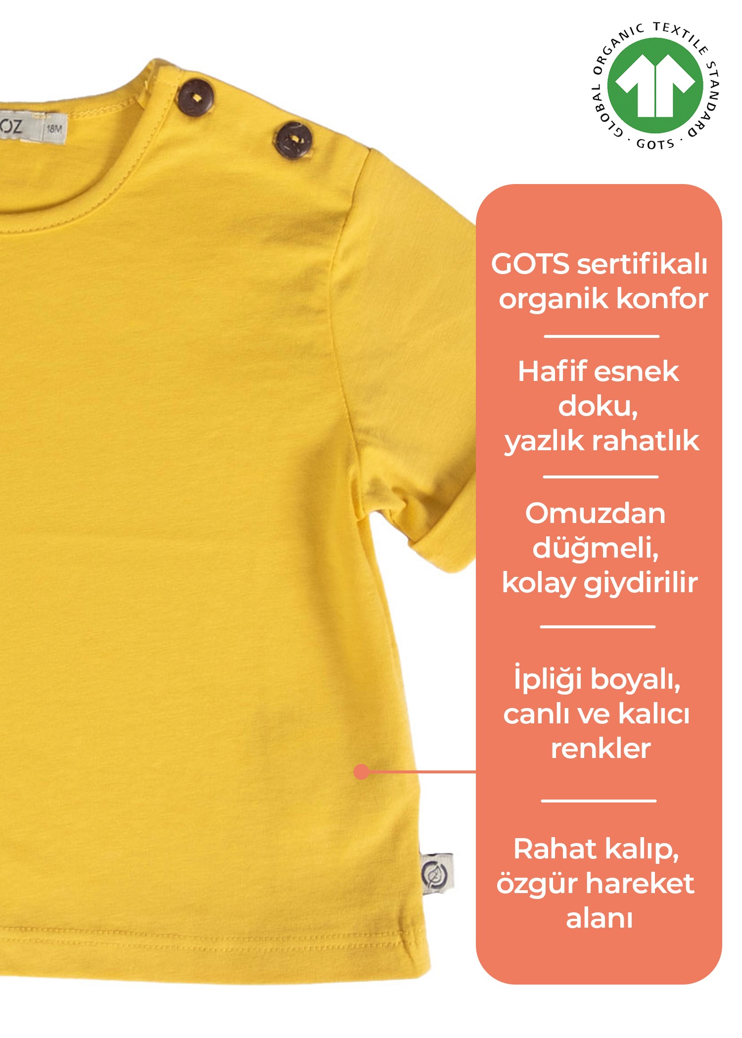 Organik Sarı Basic Yazlık Unisex Bebek Tshirt