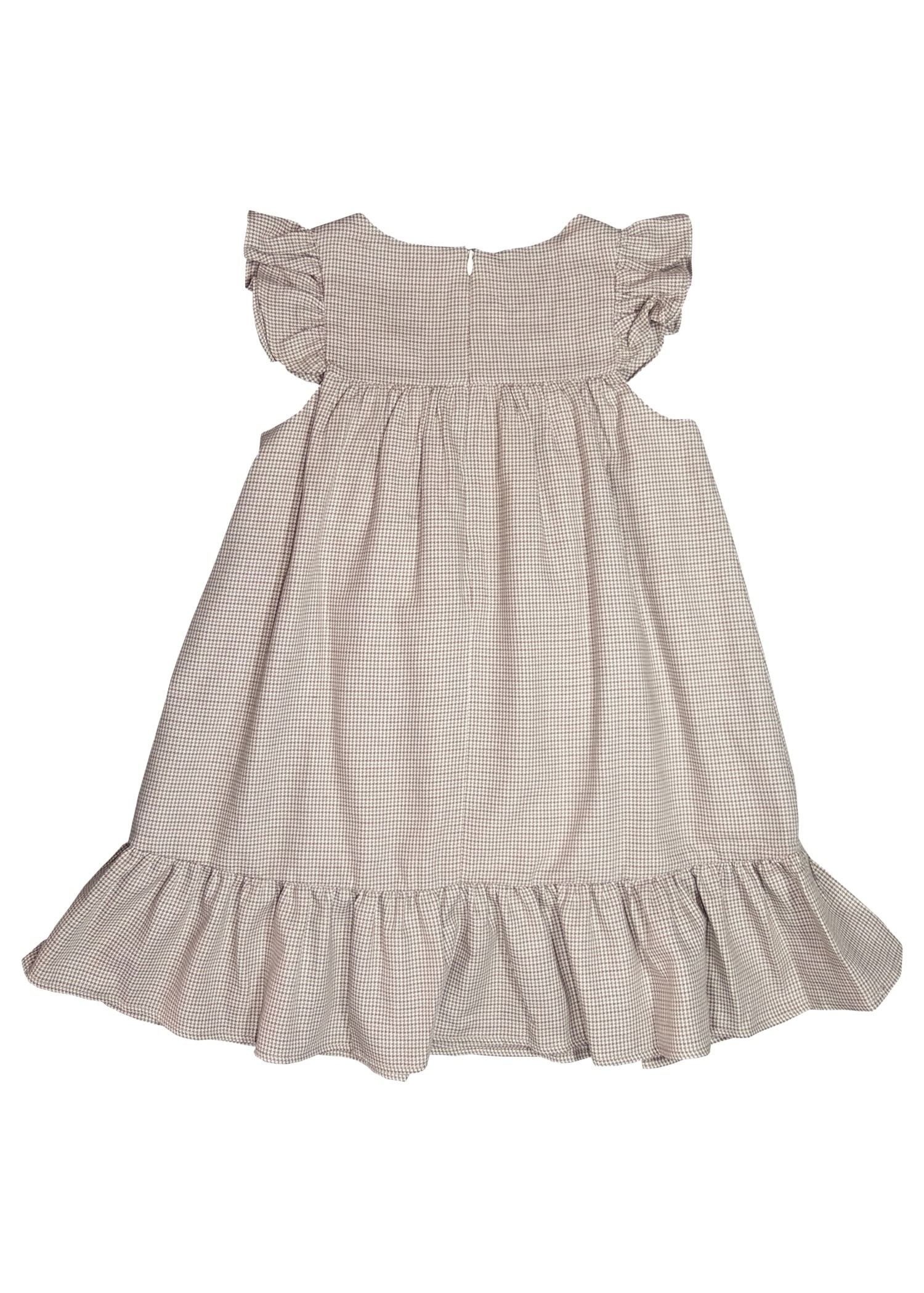 Cotton Gingham Embroidered Ruffled Light Brown Spring Girl's Gilet Dress