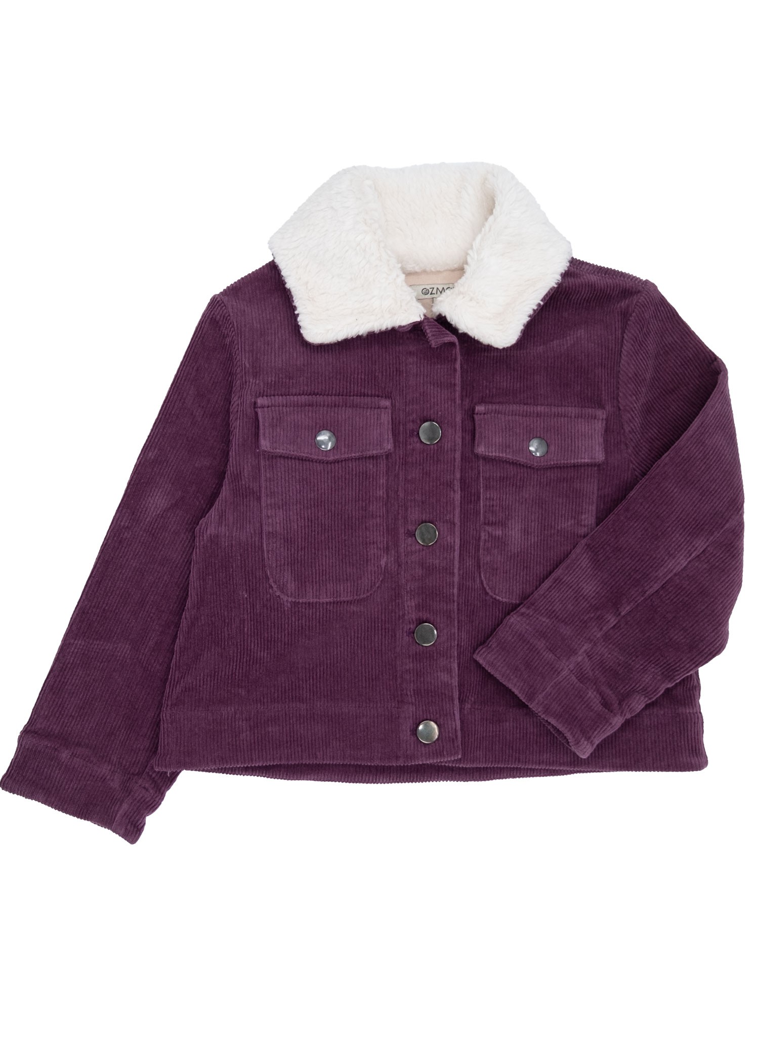 Cotton Corduroy Sports Cut Plush Collar Purple Winter Girls' Coat